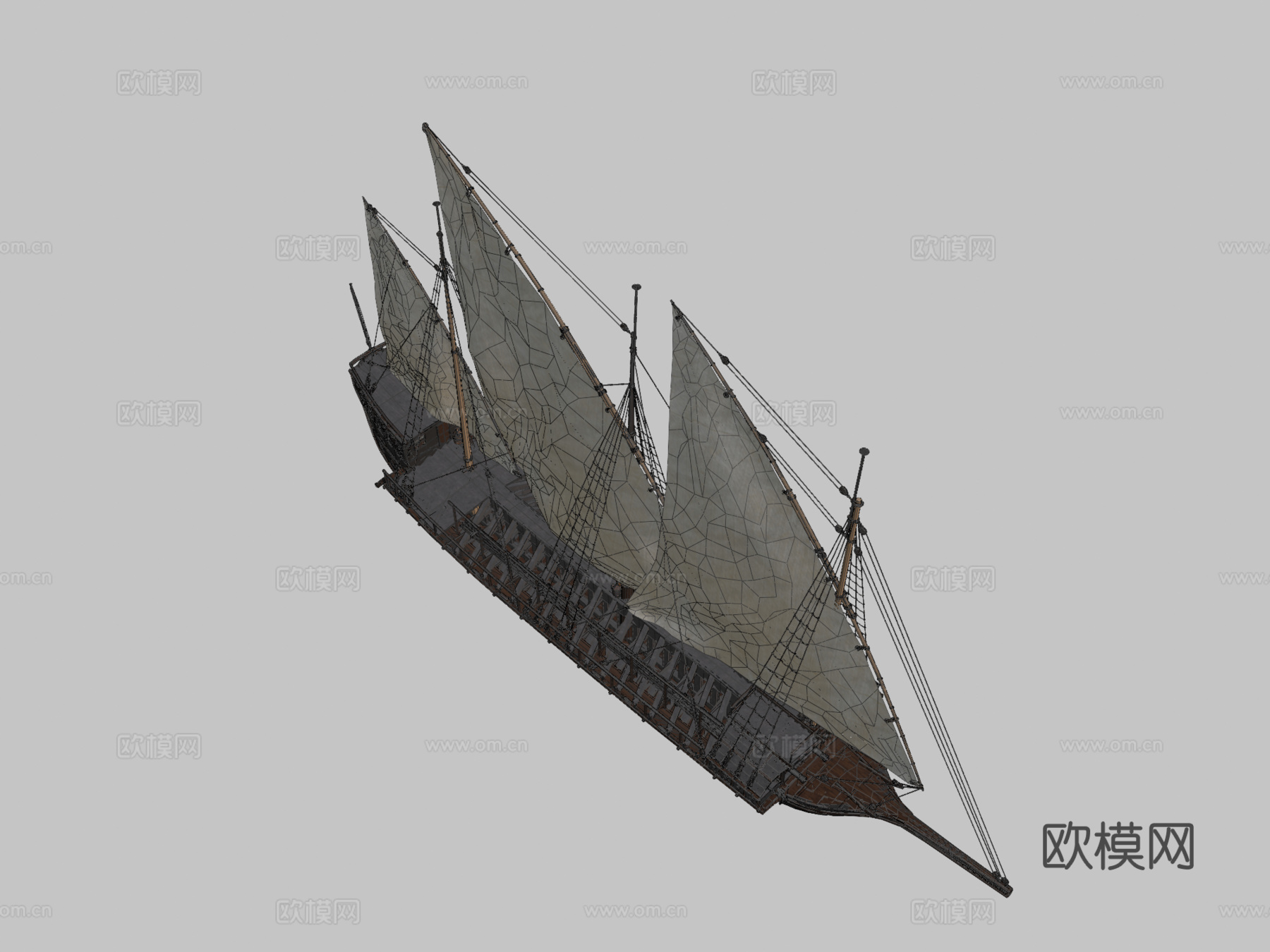 俄罗斯22桨波罗的海桨帆船su模型