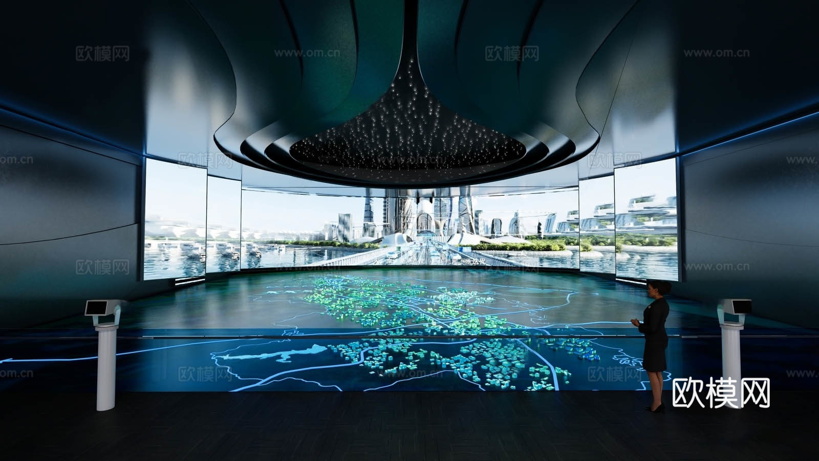 现代科技展厅 城市沙盘空间展示 沉浸式空间 沙盘空间su模型