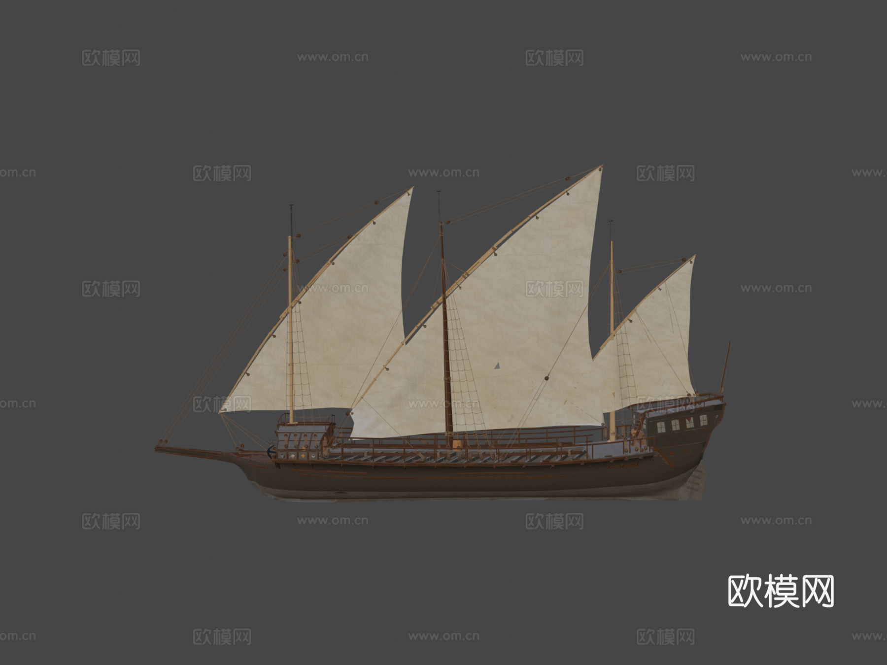 俄罗斯22桨波罗的海桨帆船su模型