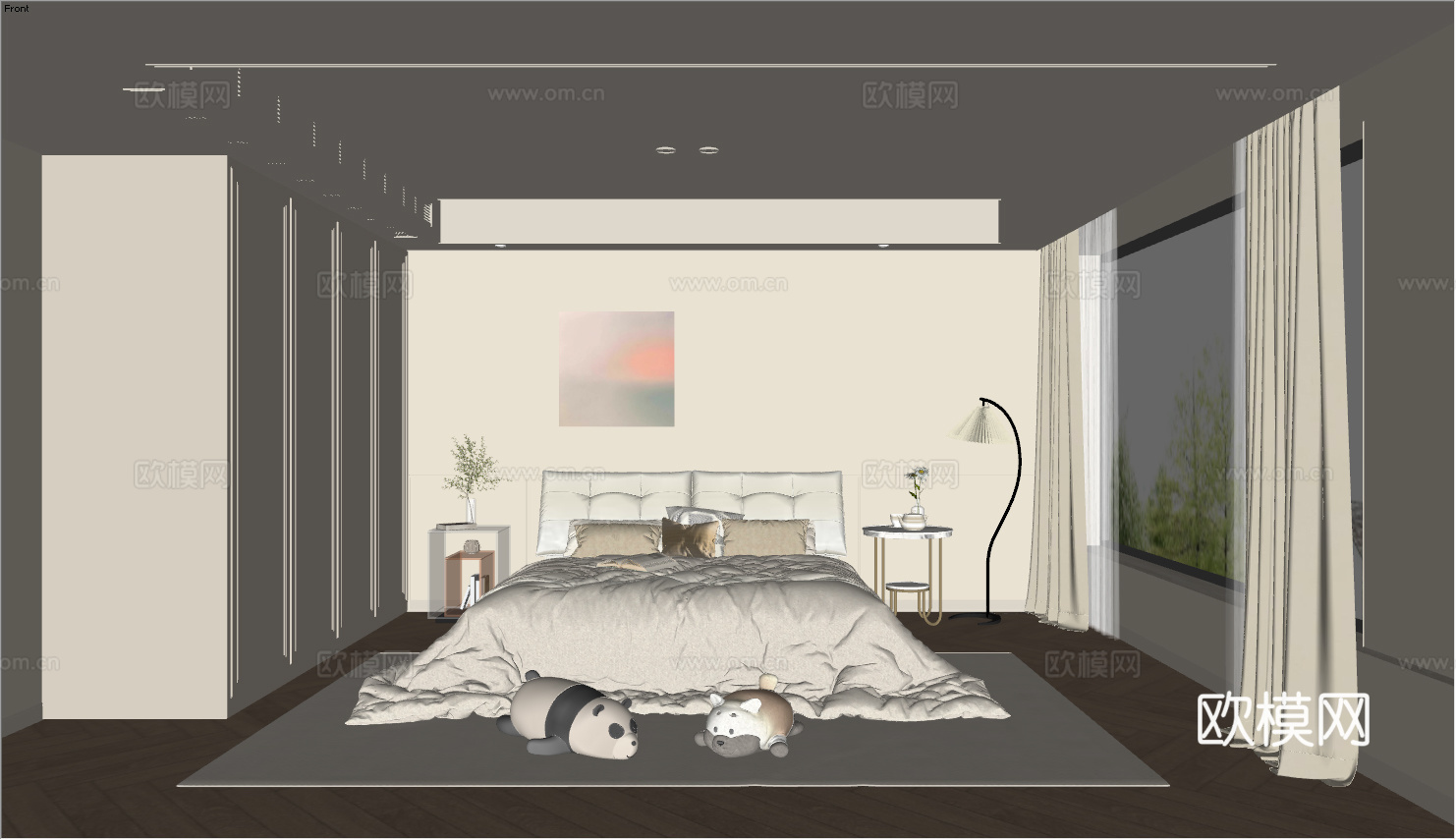 室内家装 卧室 家具 床 别墅 新中式 现代su模型