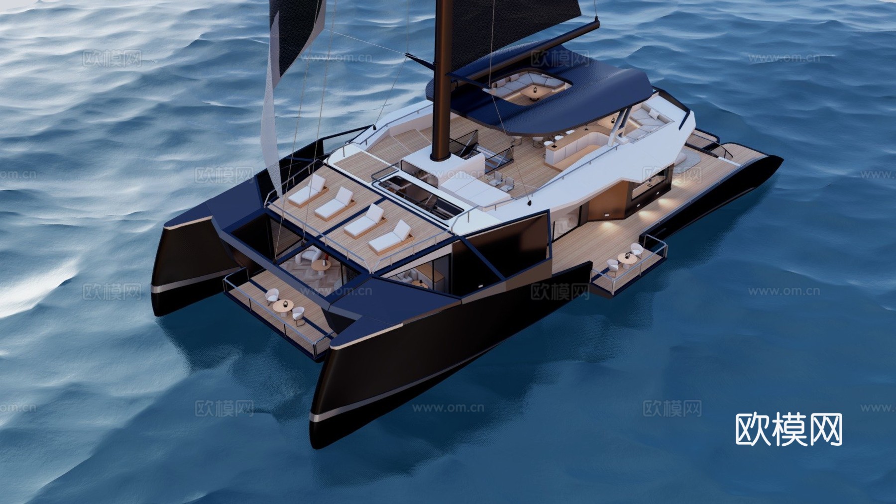 豪华双体游艇元宇宙烘焙版su模型