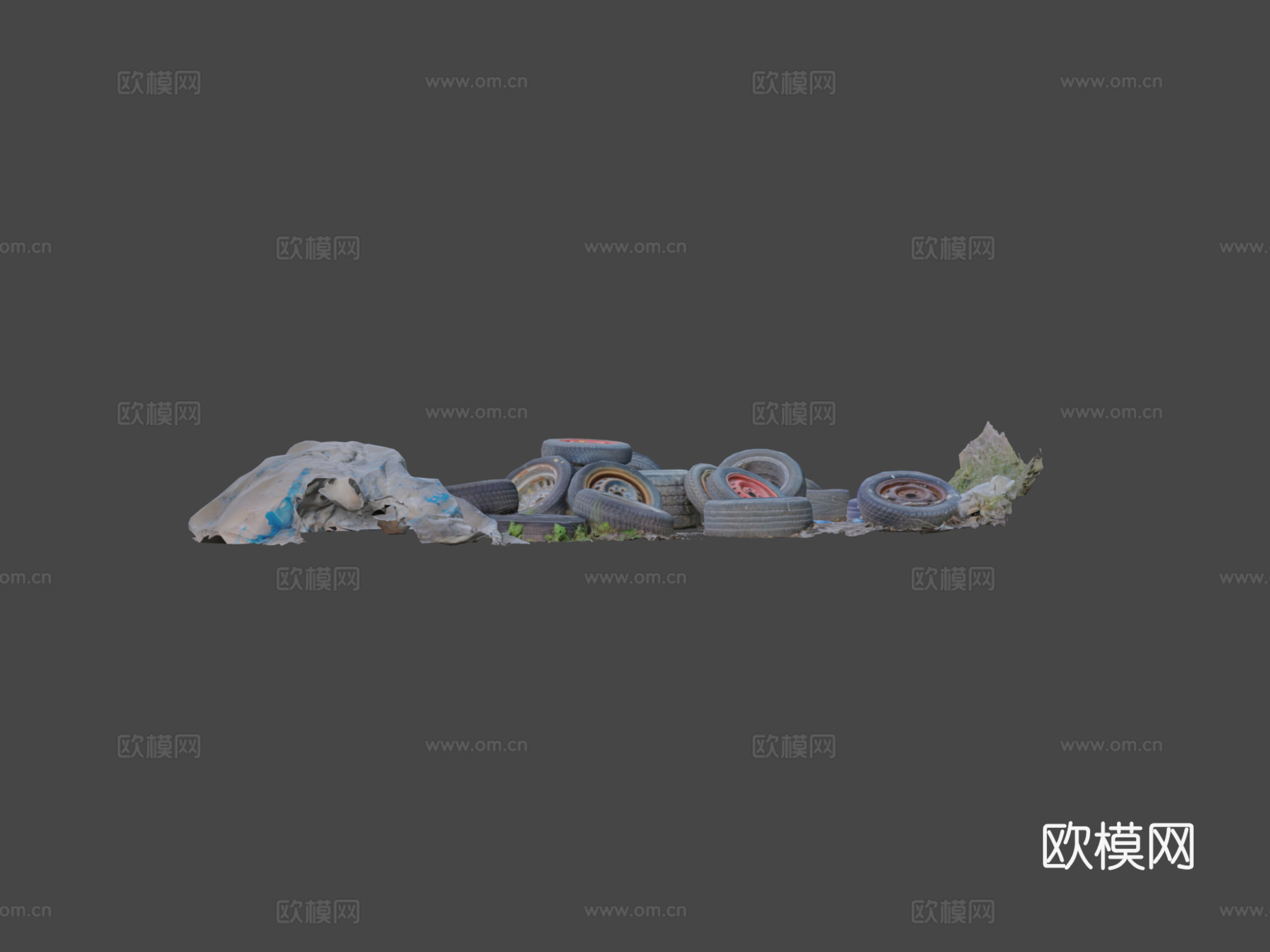 轮胎垃圾堆低多边形扫描su模型