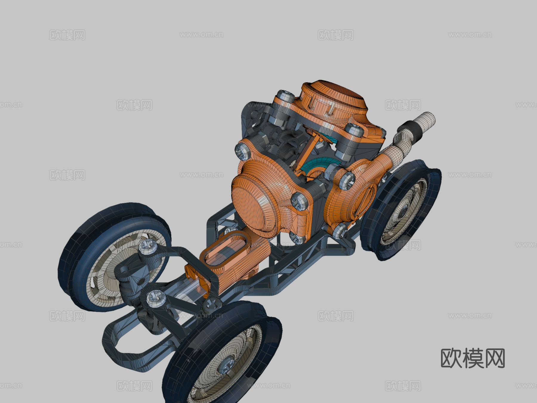 气动移动 三维可打印 气动玩具车su模型