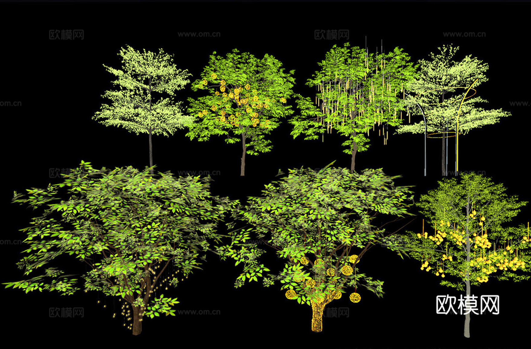 商业街景观树景观 挂树灯串灯彩灯 广场行道树su模型