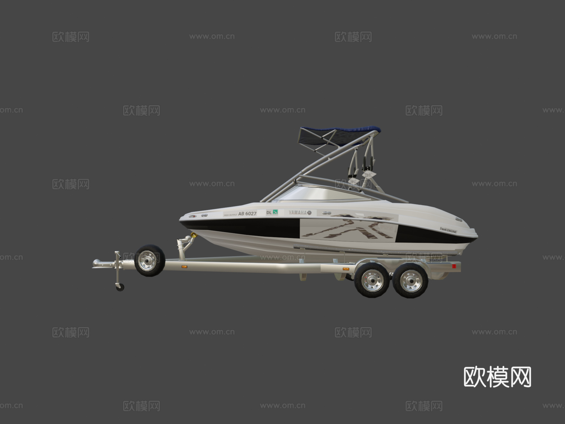 年212X雅马哈尾波滑水船带拖车su模型