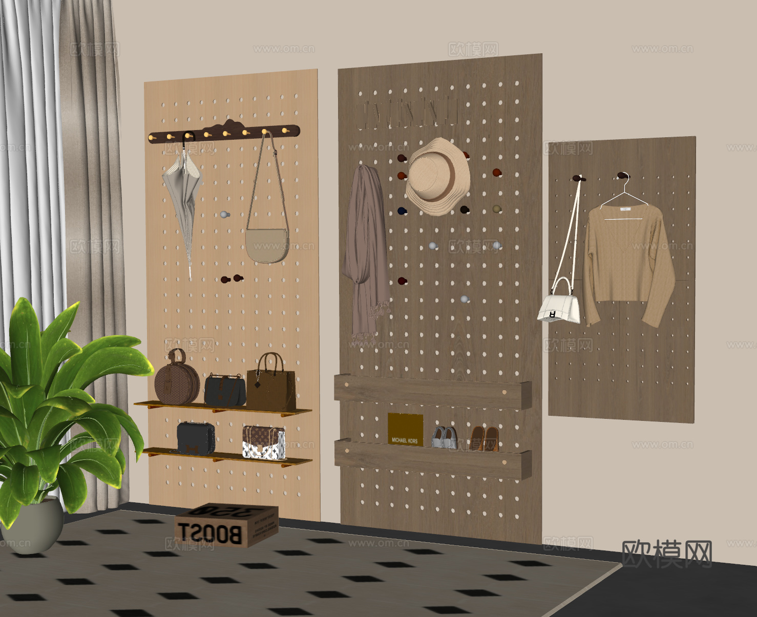 现代 洞洞板 挂衣钩 帽子 包包 衣服 墙饰板 墙饰挂件 玄su模型