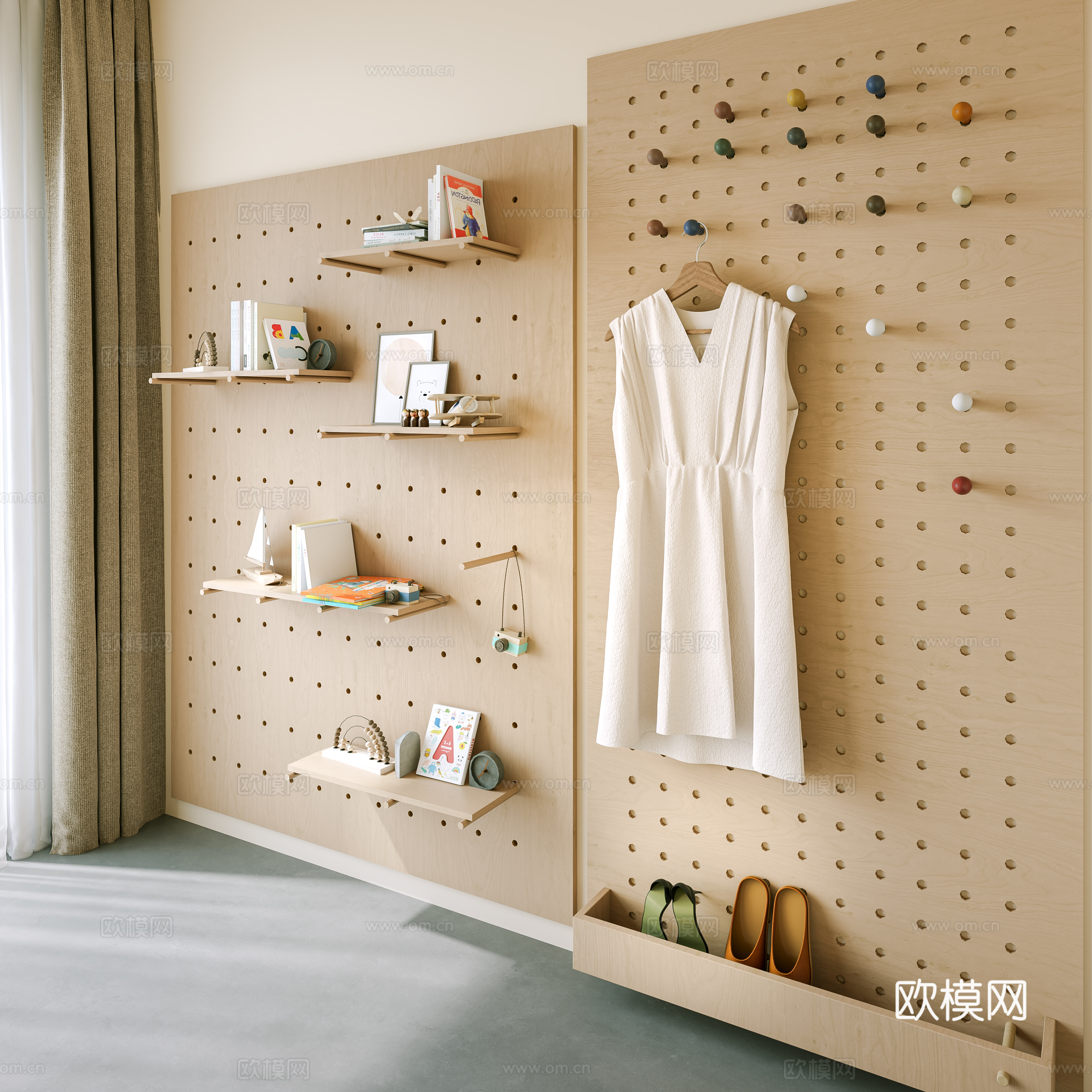 现代 洞洞板 书架 洞洞板书架 洞洞板挂衣钩 书本 墙饰挂件su模型