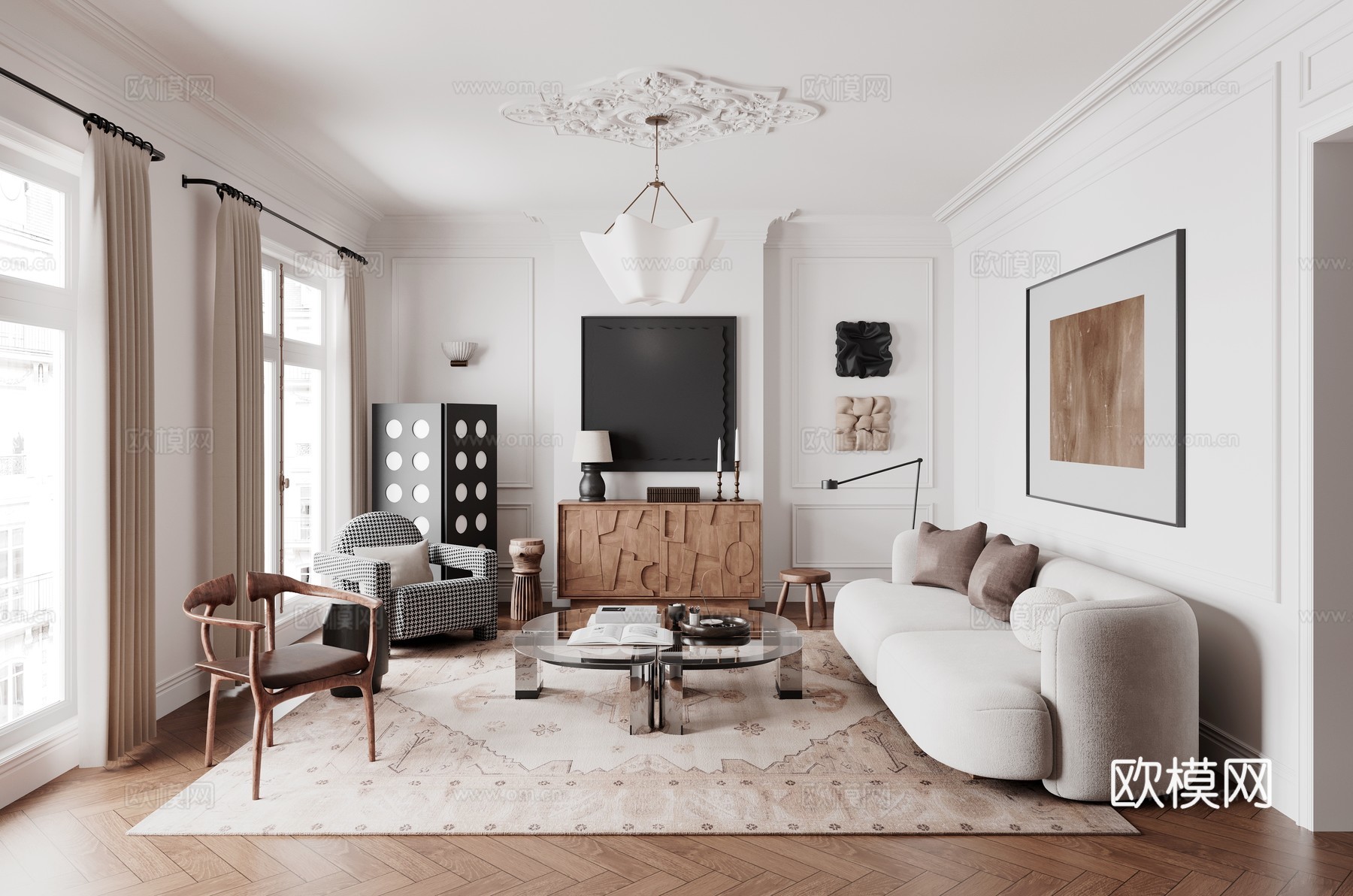 法式中古风客厅su模型