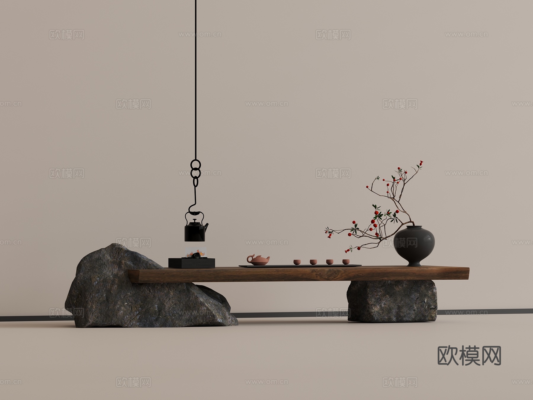 中式茶桌 中古风茶桌 实木茶桌 茶具组合su模型