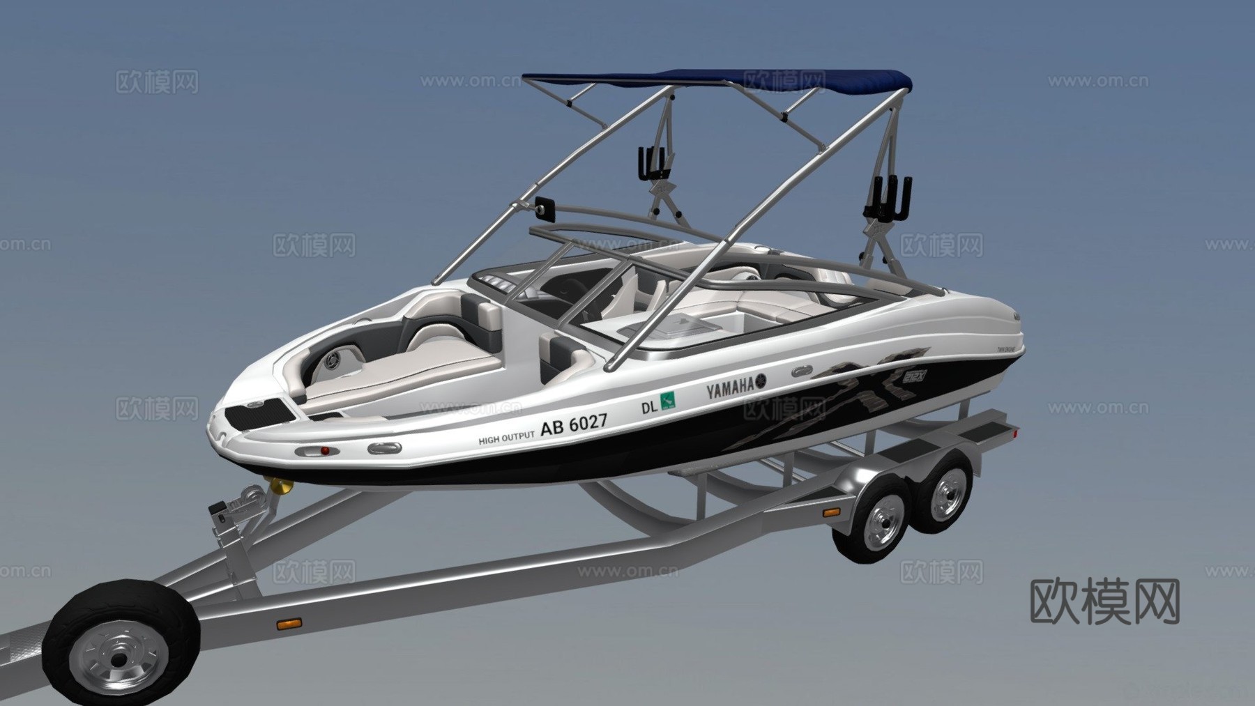 年212X雅马哈尾波滑水船带拖车su模型