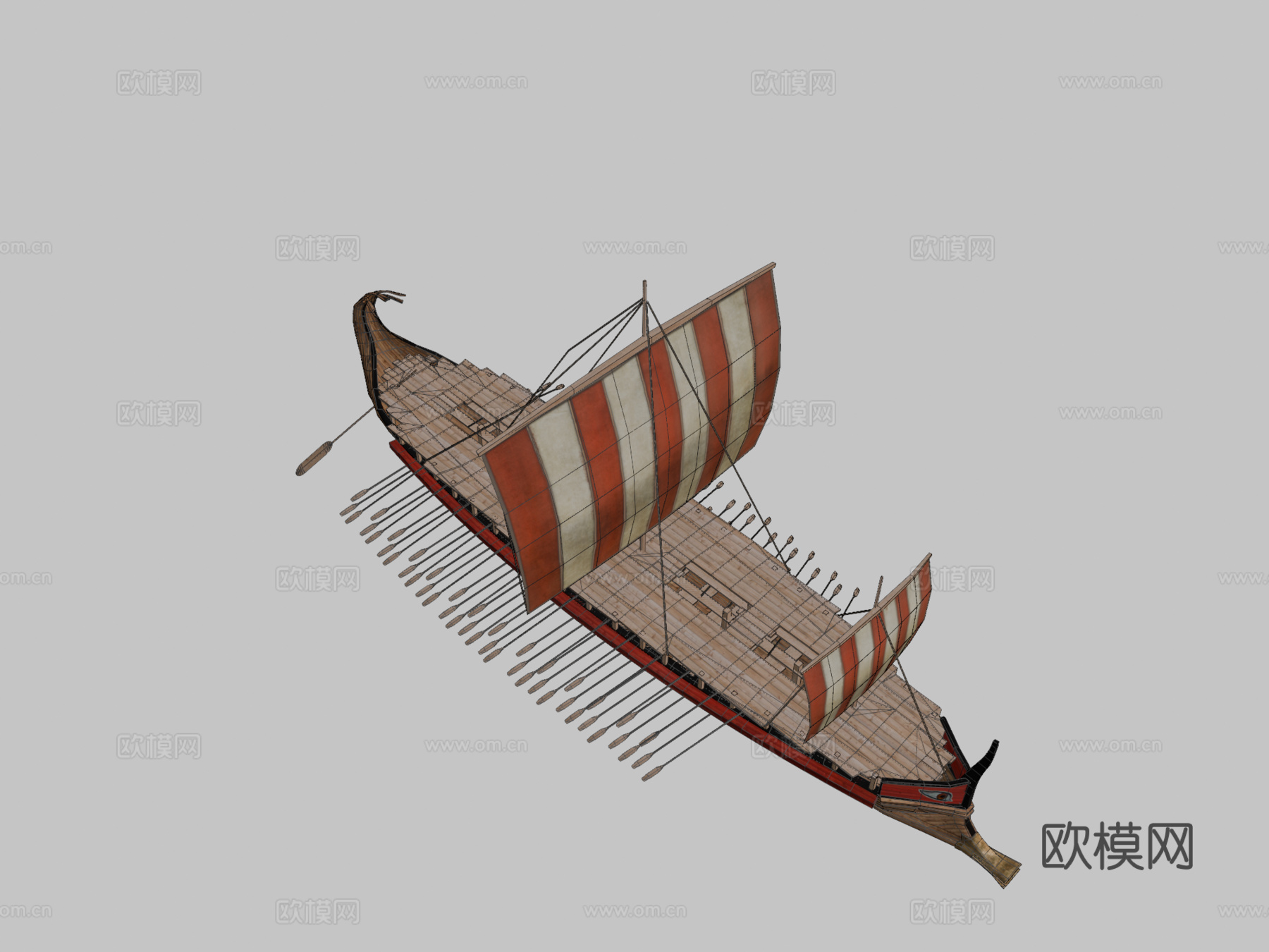 三列桨座战船su模型