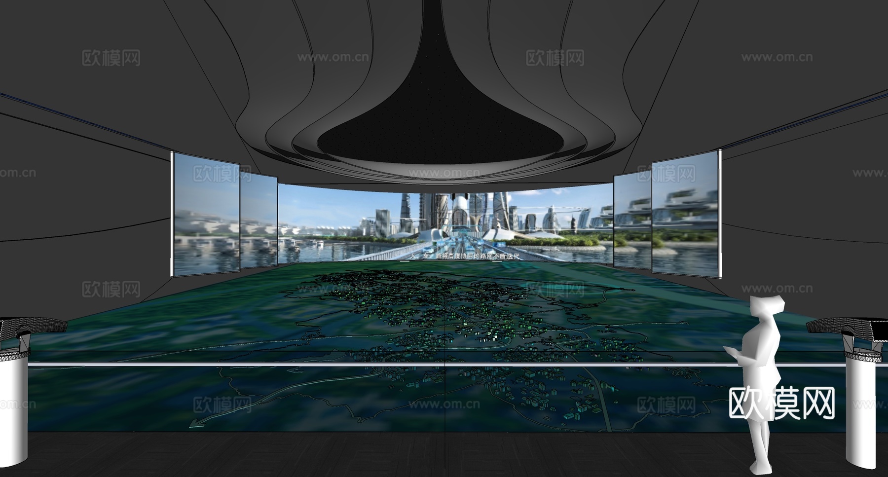 现代科技展厅 城市沙盘空间展示 沉浸式空间 沙盘空间su模型