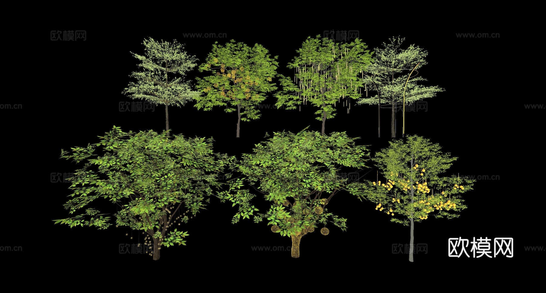 商业街景观树景观 挂树灯串灯彩灯 广场行道树su模型
