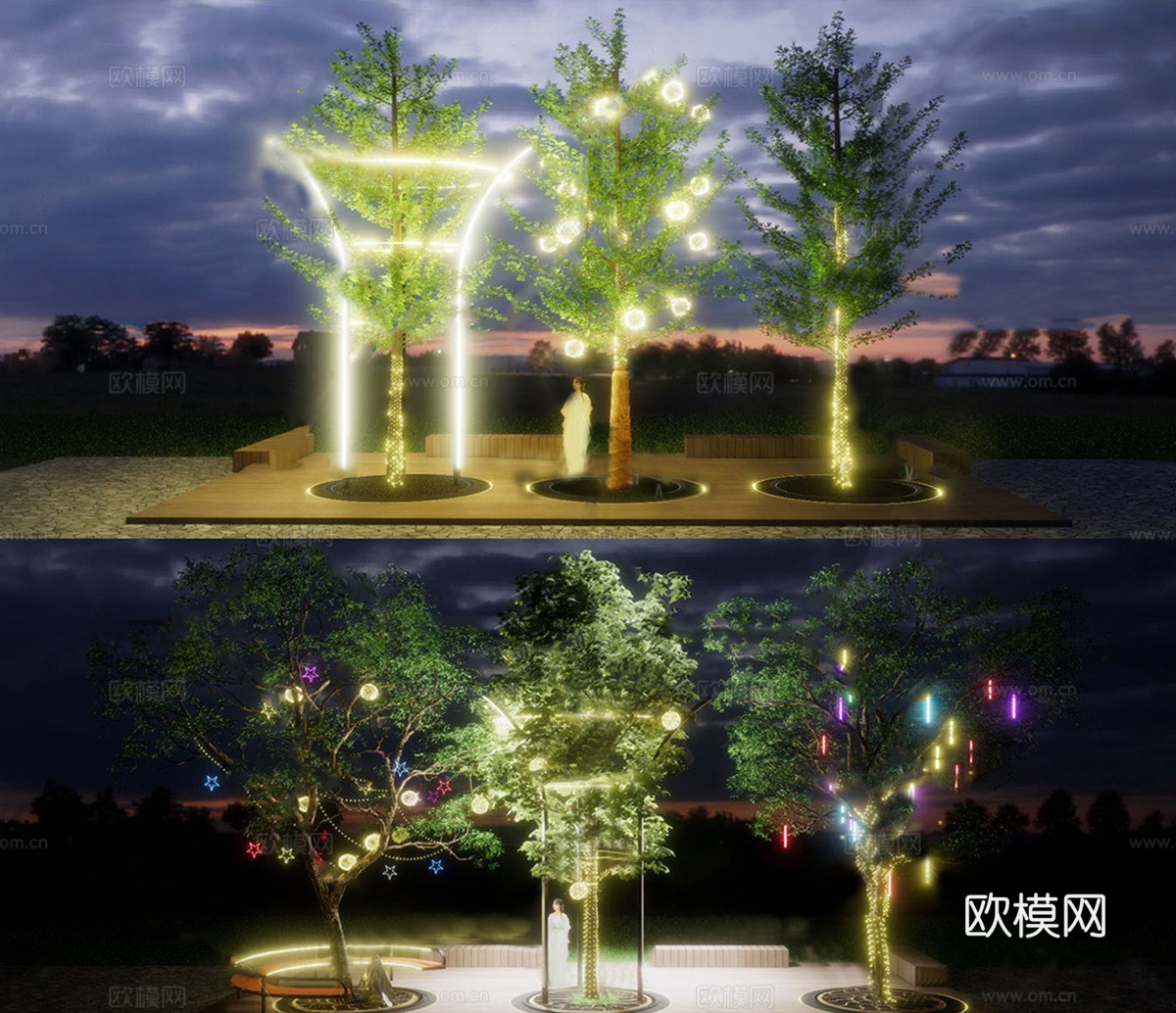 现代景观灯 照树灯 绕树灯珠 星星灯 挂树灯su模型