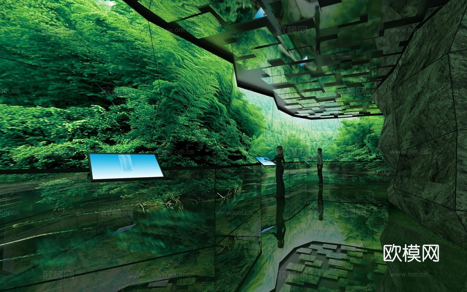 现代科技多媒体展厅 多维折幕互动展厅 城市规划展览馆su模型