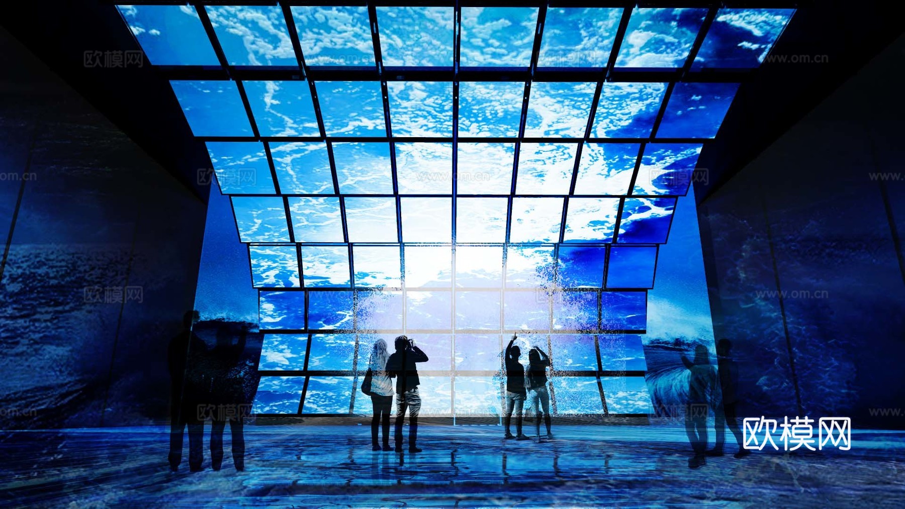 现代科技多媒体科技展厅  矩阵屏 沉浸式空间su模型