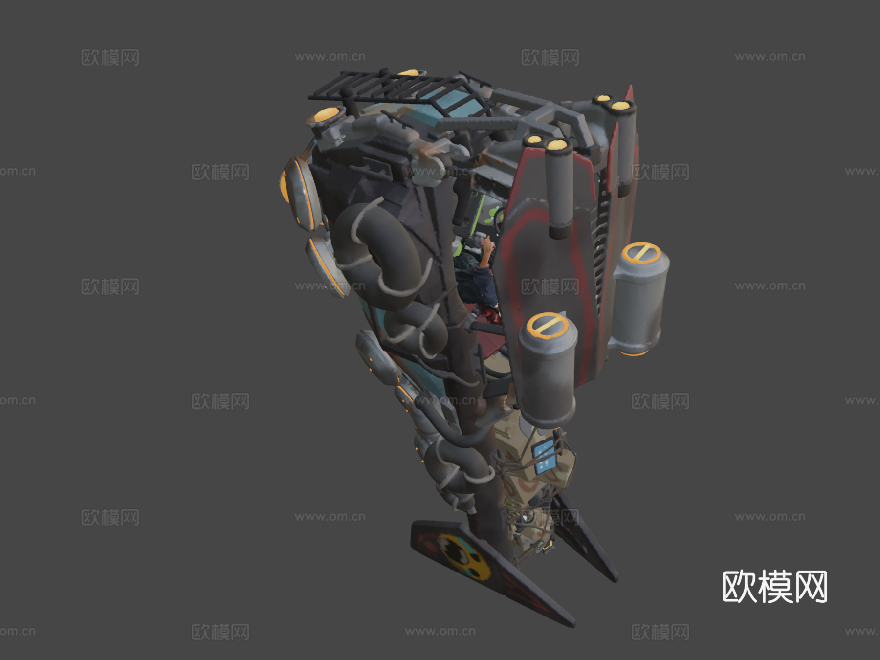 霓虹贫民窟悬浮拖船VR雕塑su模型