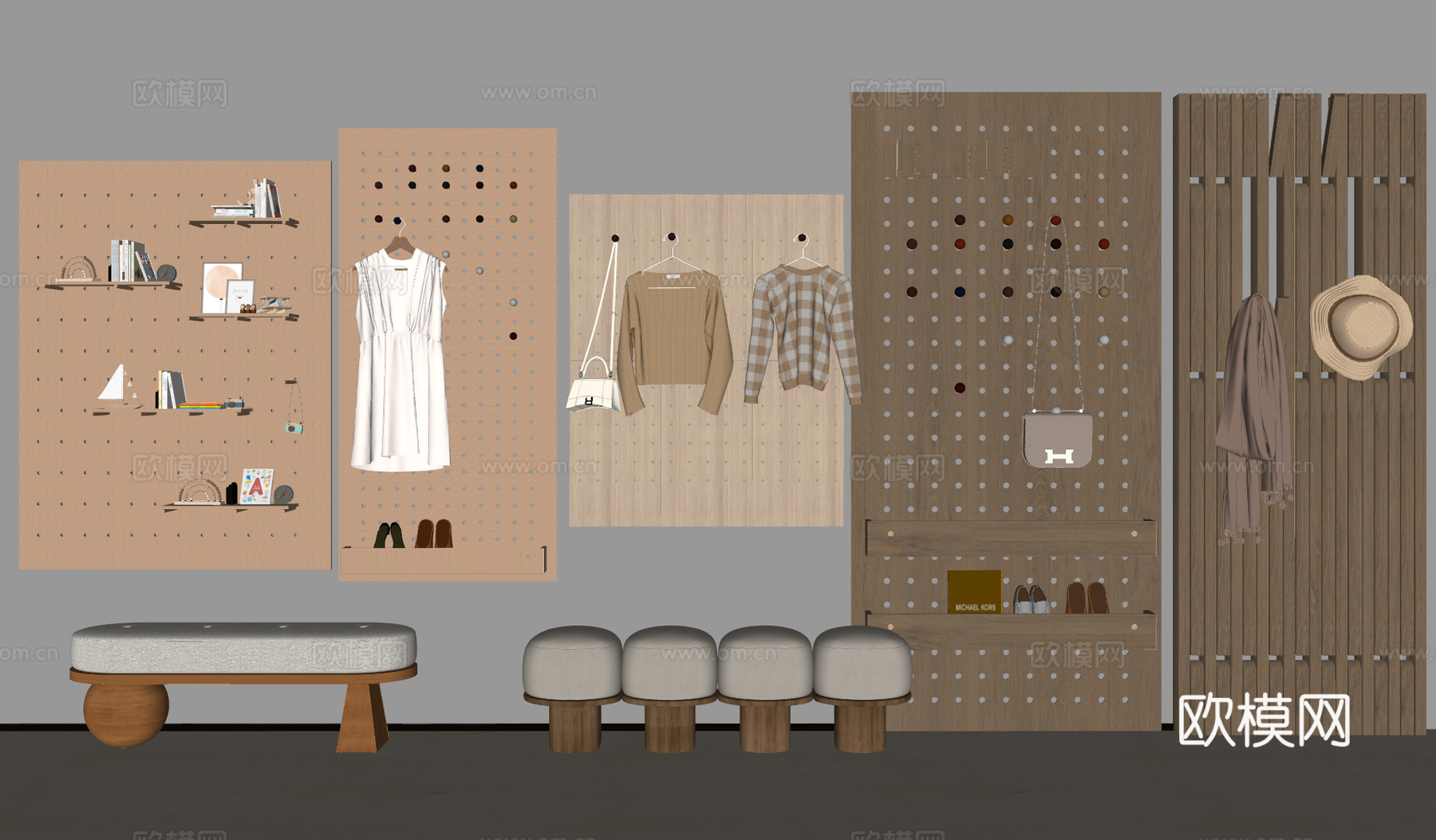 洞洞板 钢琴键挂衣钩  钢琴键 挂钩 墙饰挂件  洞洞板装饰su模型