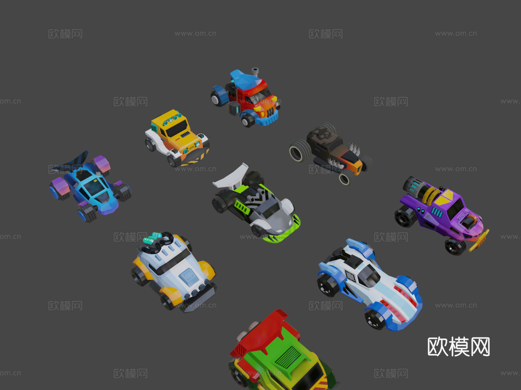 低多边形微型卡通赛车资产包su模型