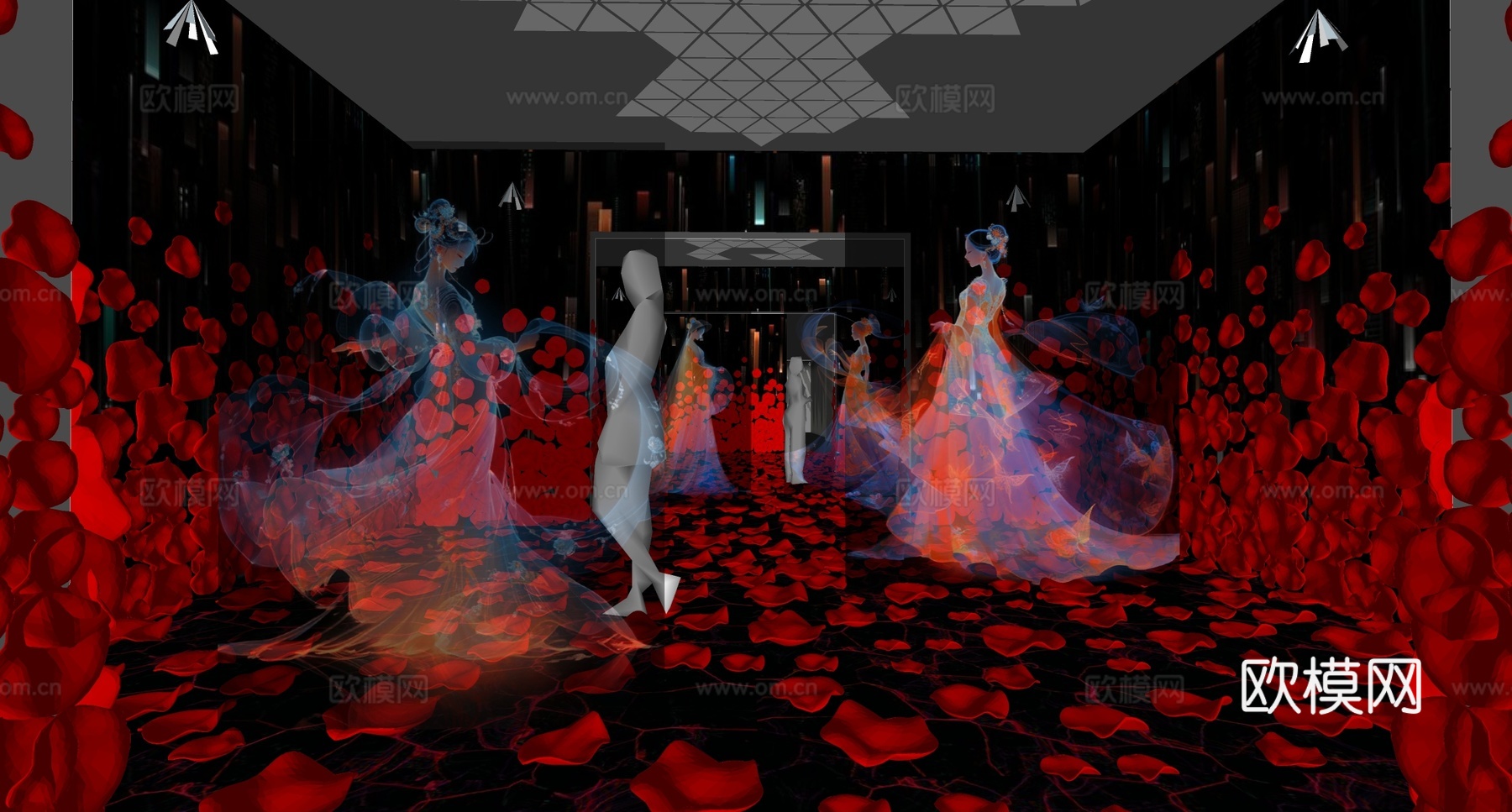 现代沉浸式展厅 全息投影 服饰 花瓣艺术馆su模型