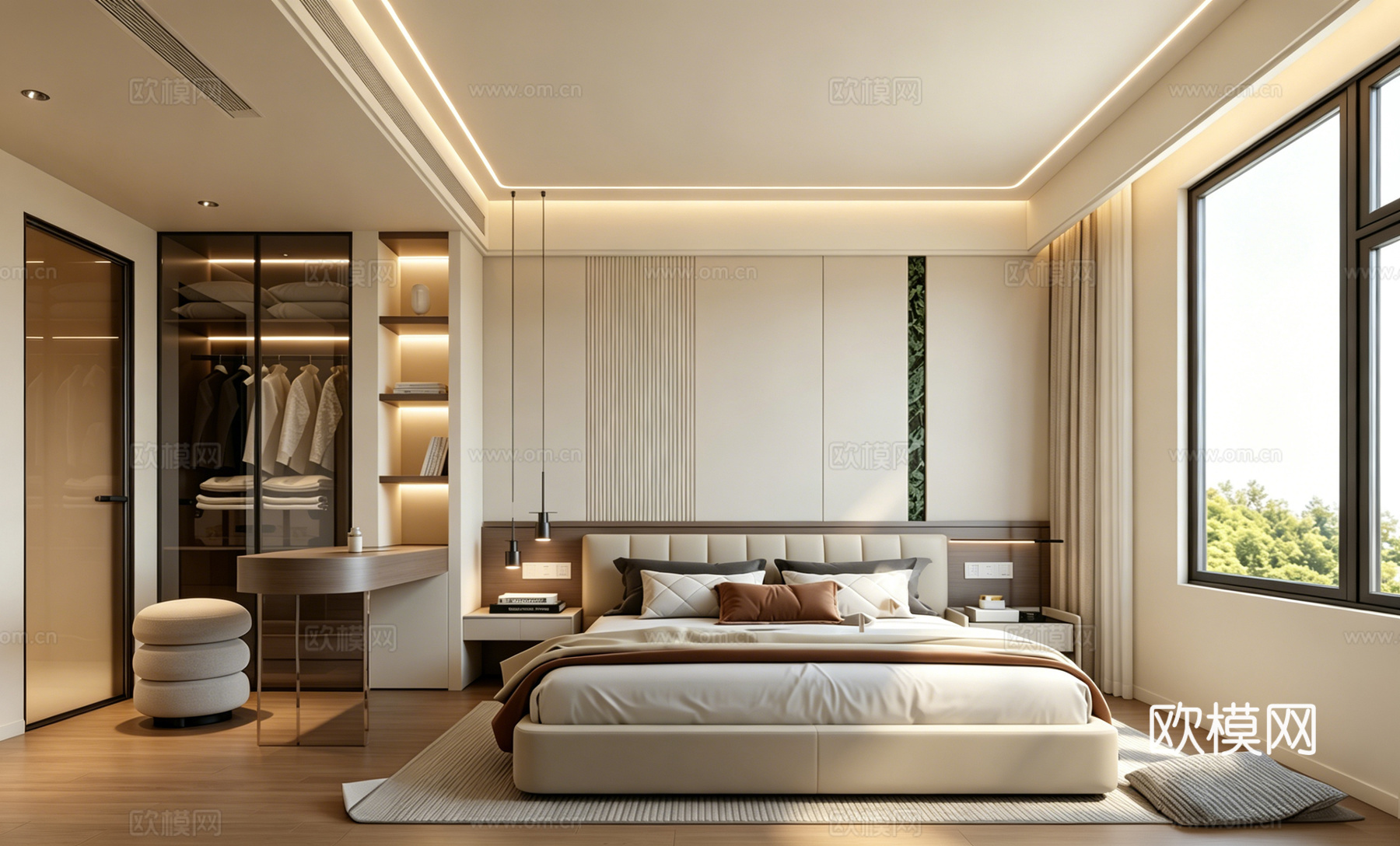 室内家装 卧室 家具 床 别墅 新中式 现代su模型