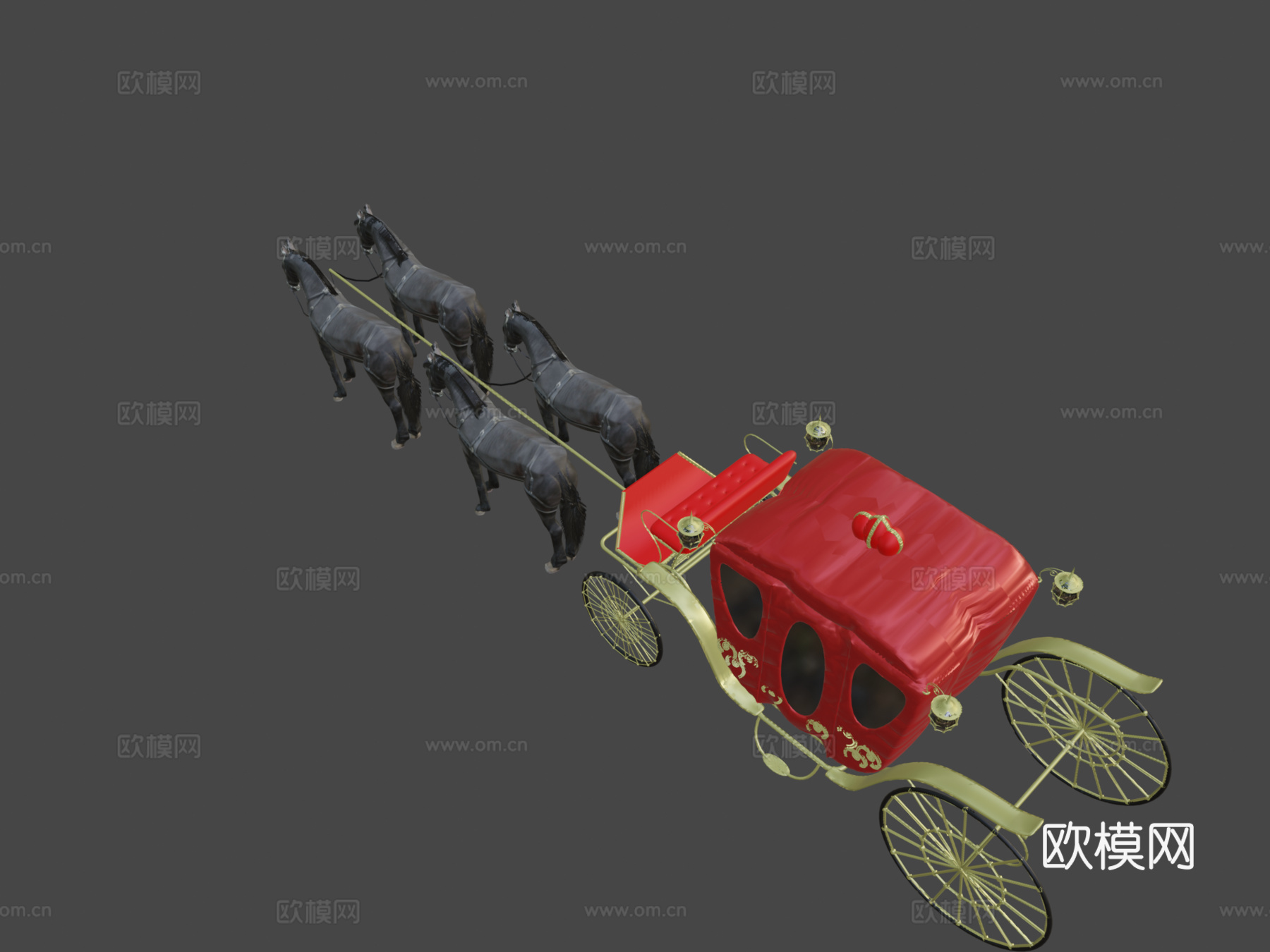 四马 马车 低多边形su模型