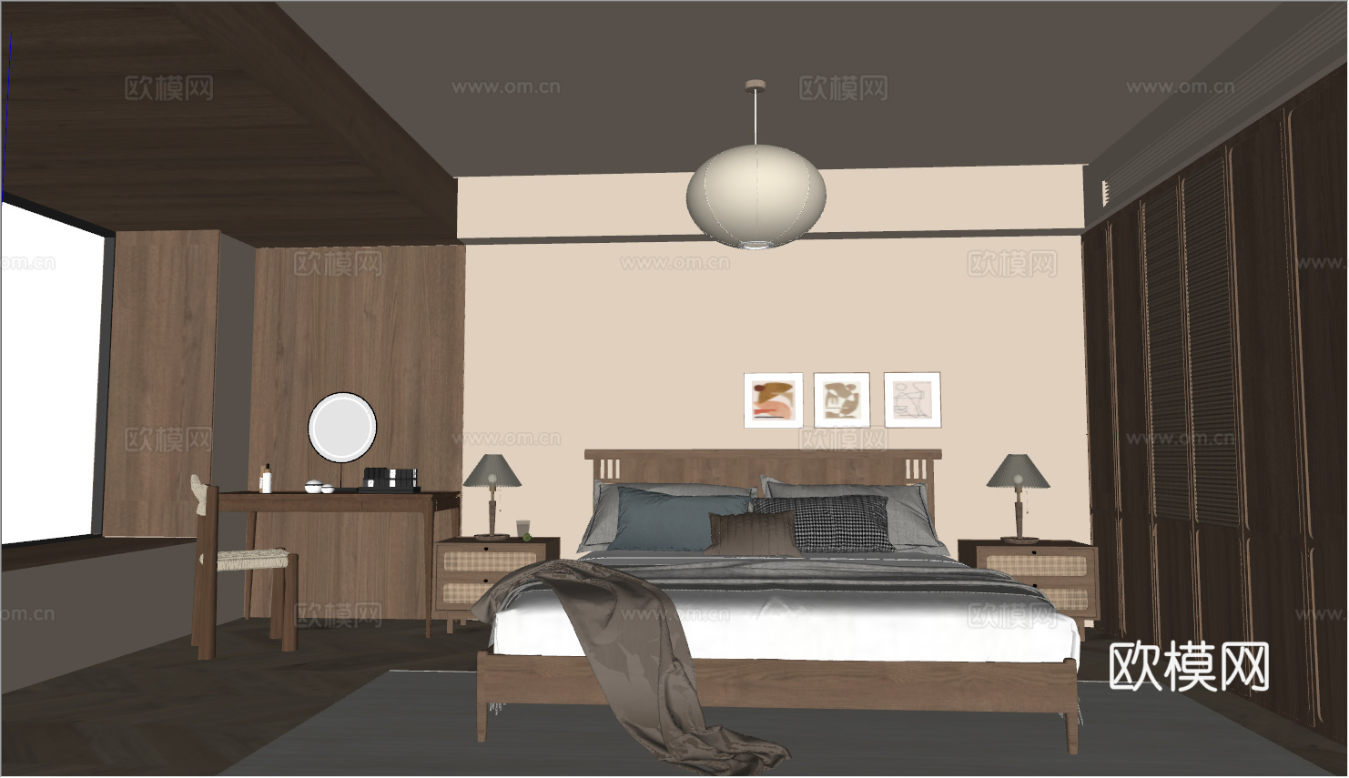 室内家装 卧室 家具 床 别墅 新中式 现代su模型