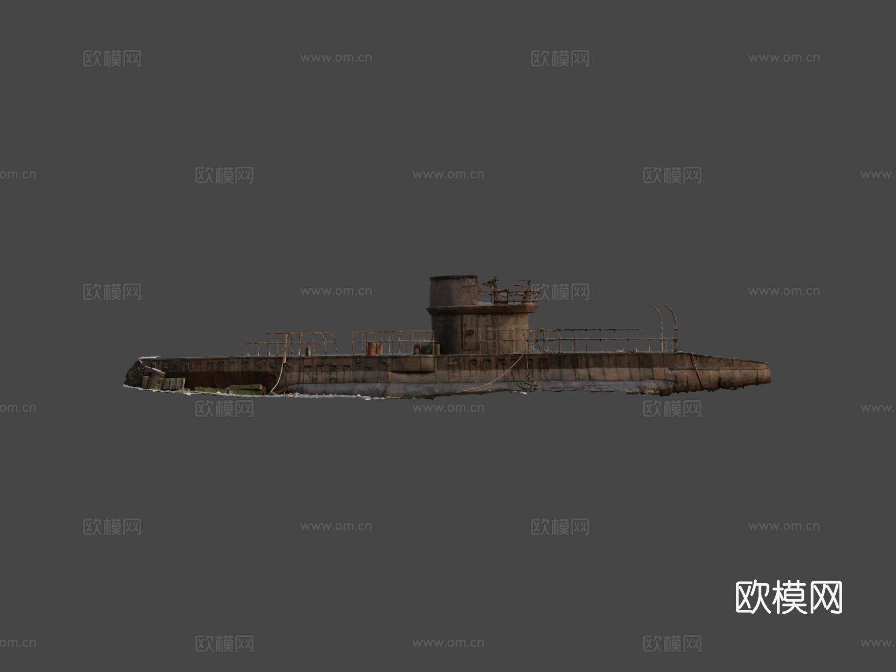 搁浅旧潜艇PBR扫描su模型