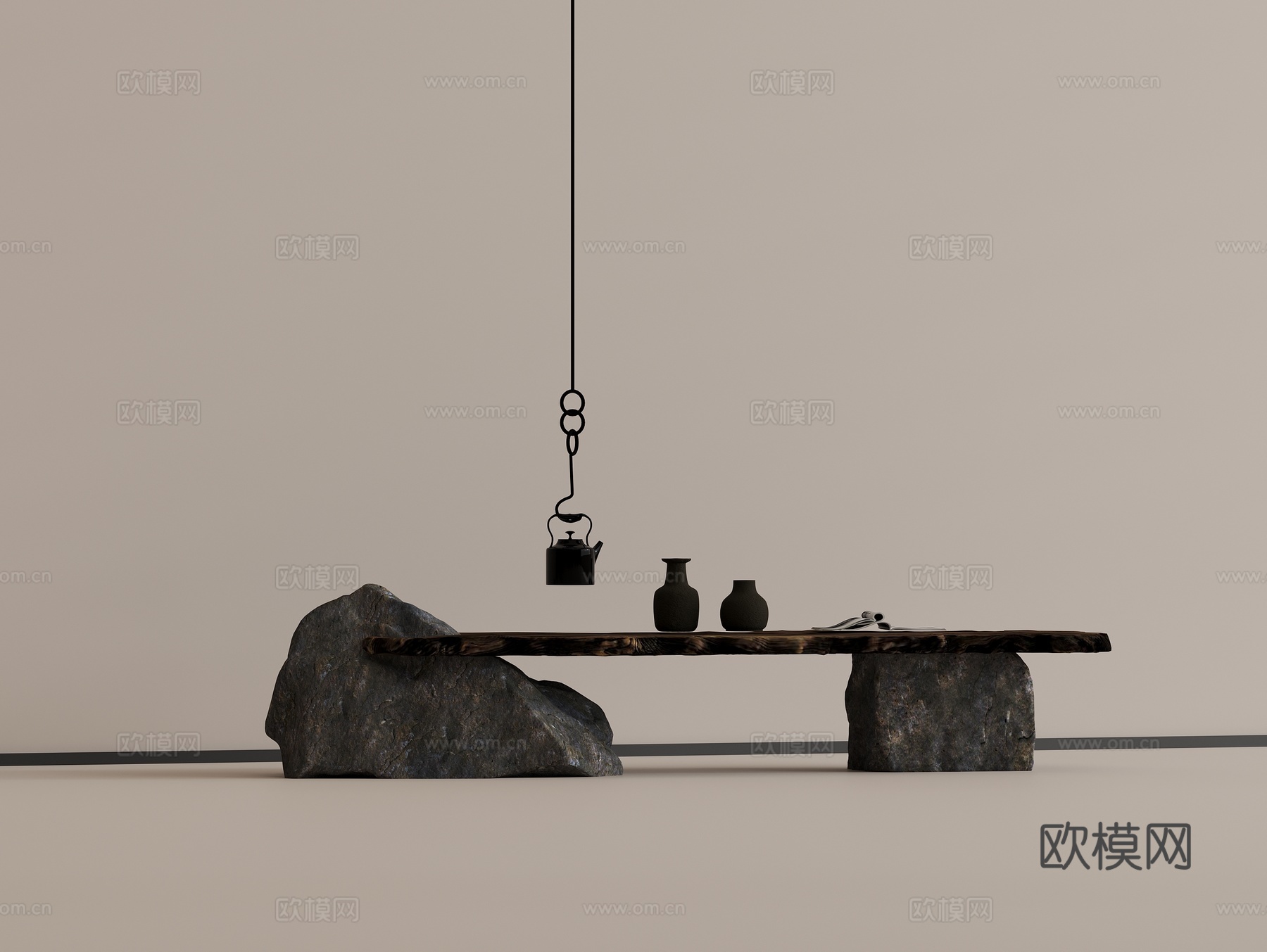 中式茶桌 中古风茶桌 实木茶桌 茶具组合su模型