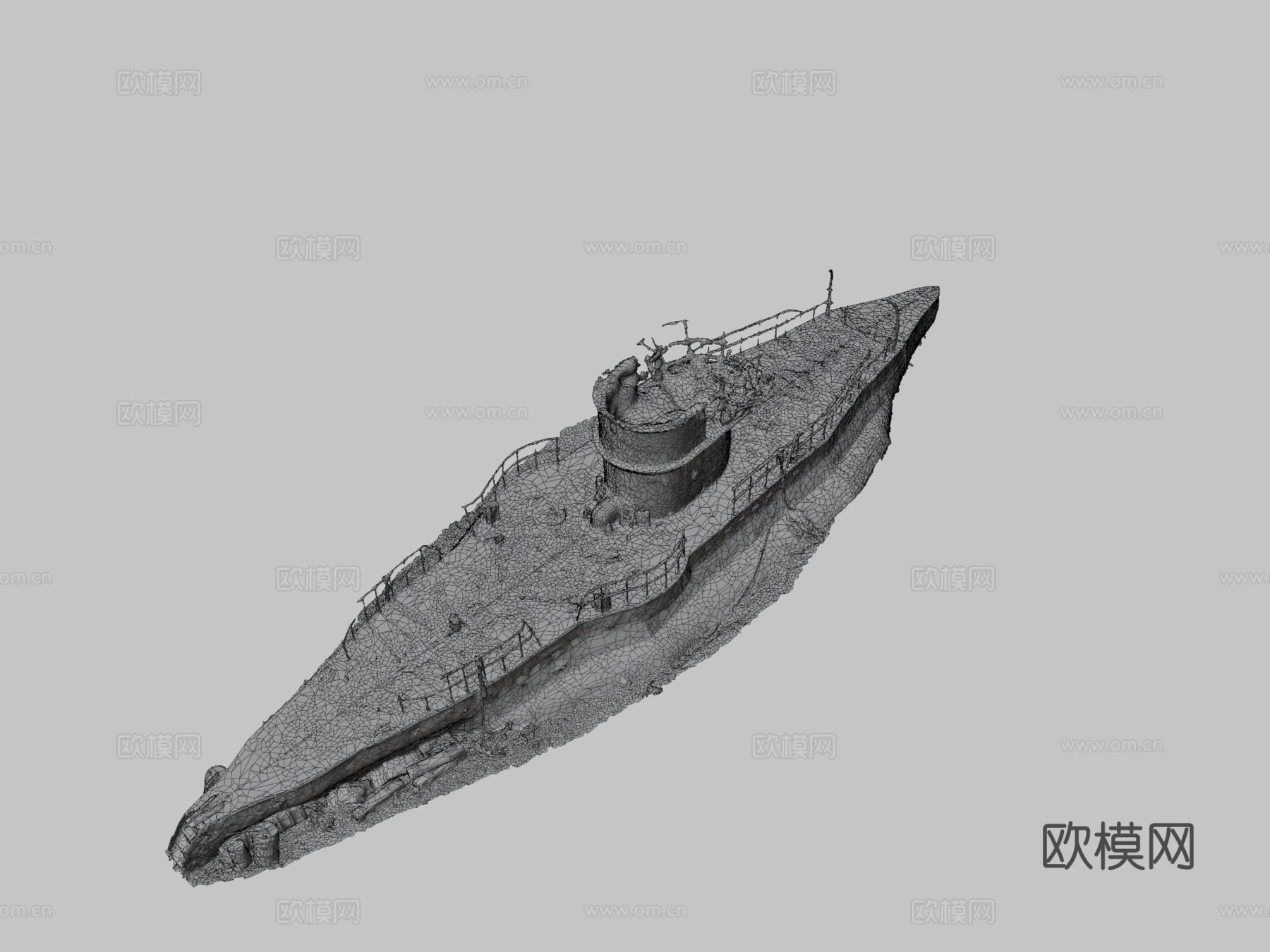 搁浅旧潜艇PBR扫描su模型