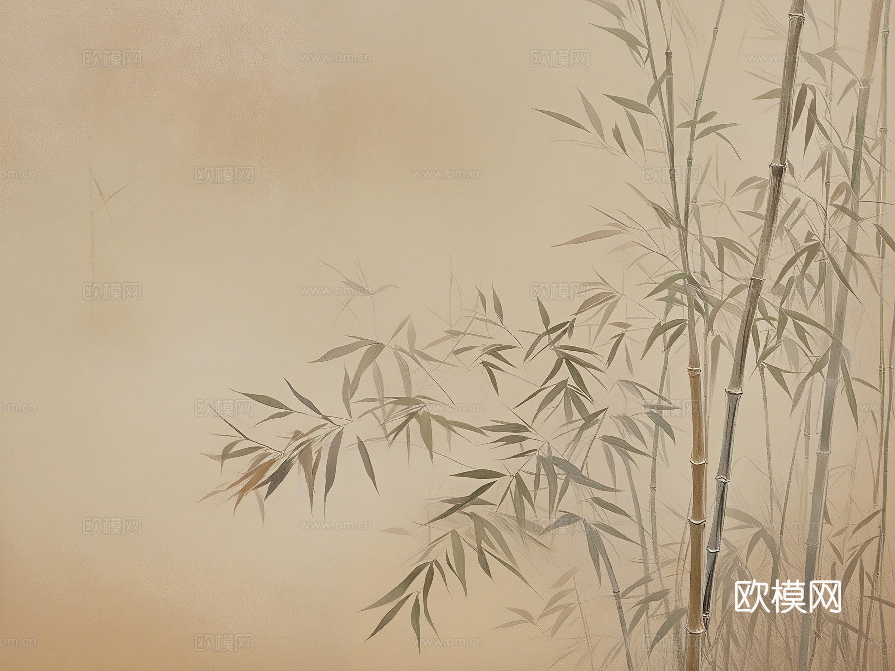 新中式中式壁画_植物壁画_竹子壁画_艺术壁画