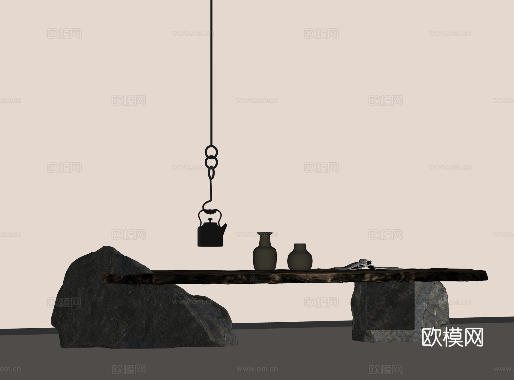 中式茶桌 中古风茶桌 实木茶桌 茶具组合su模型