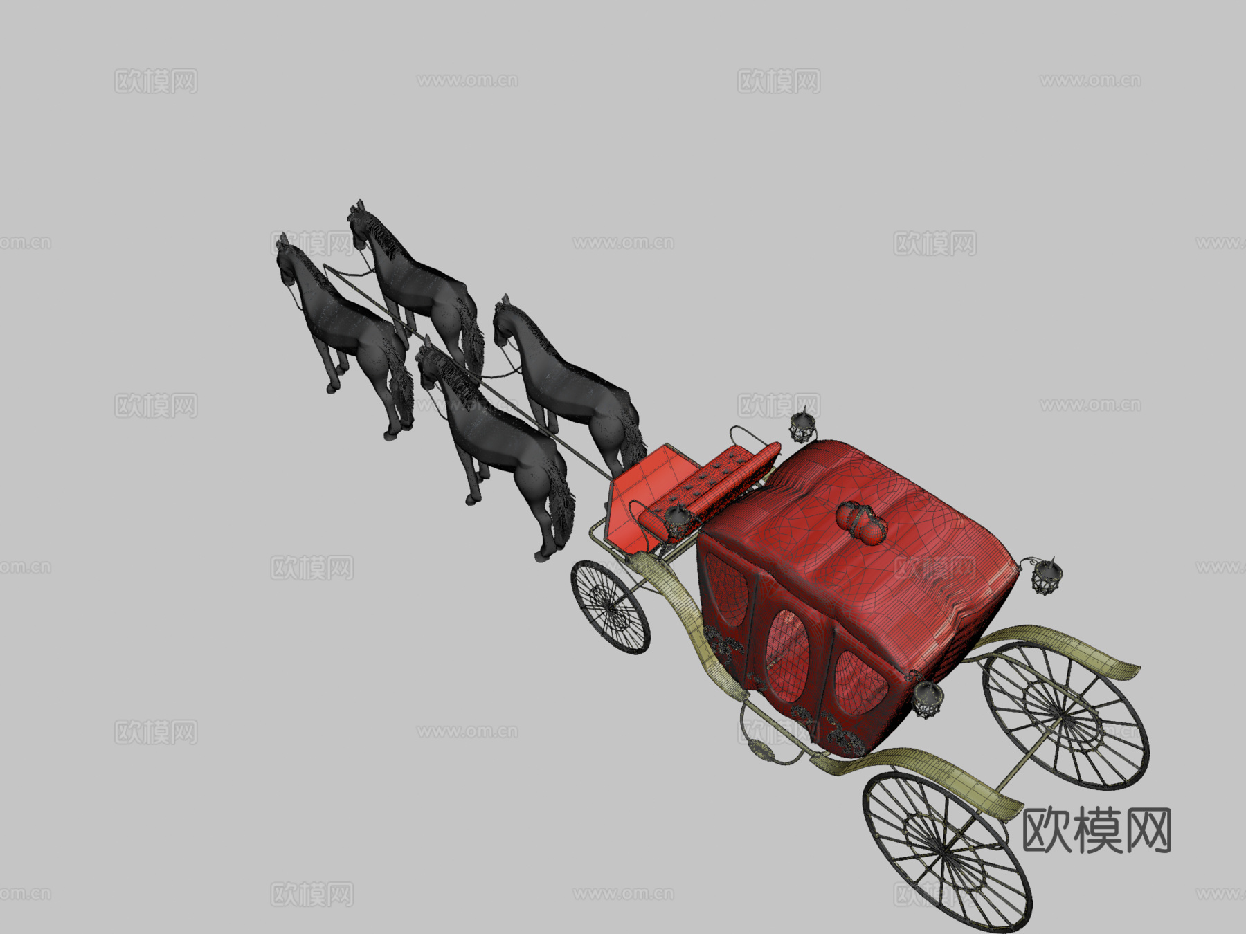 四马 马车 低多边形su模型