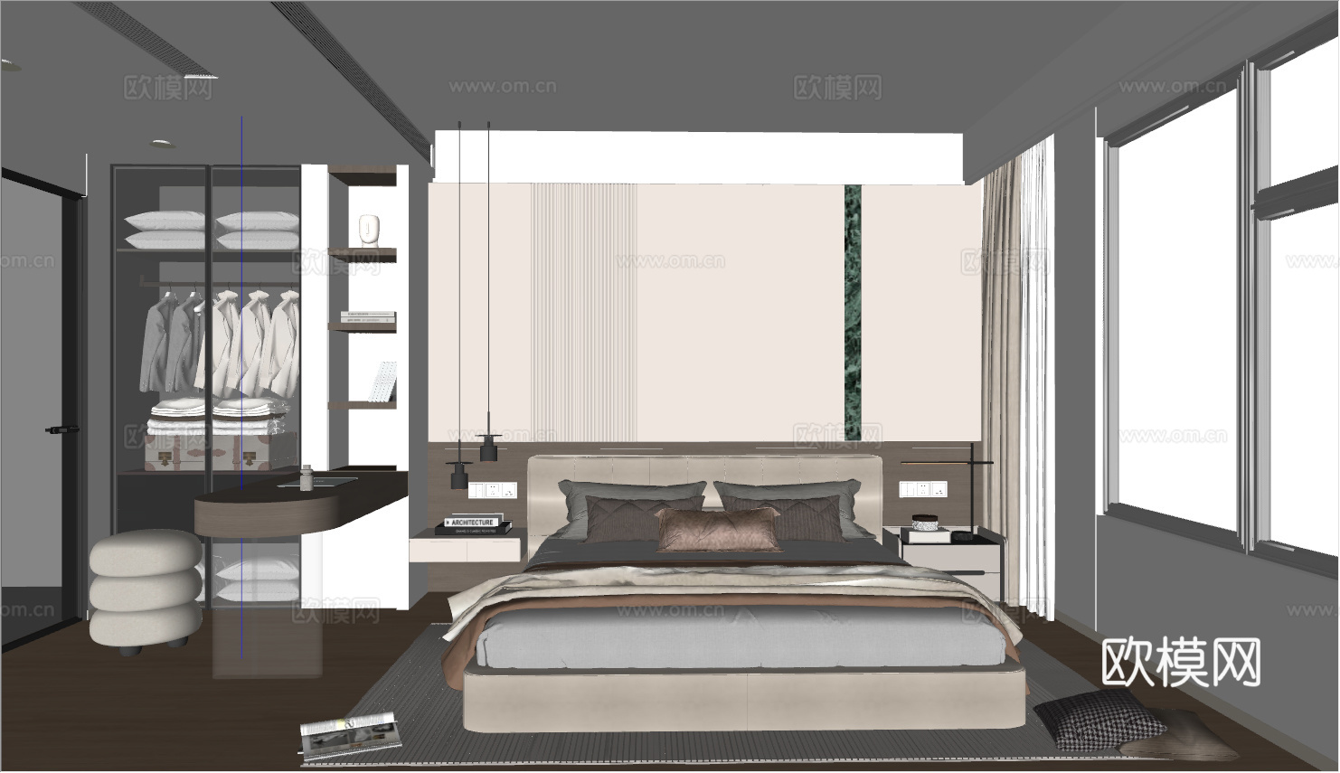 室内家装 卧室 家具 床 别墅 新中式 现代su模型