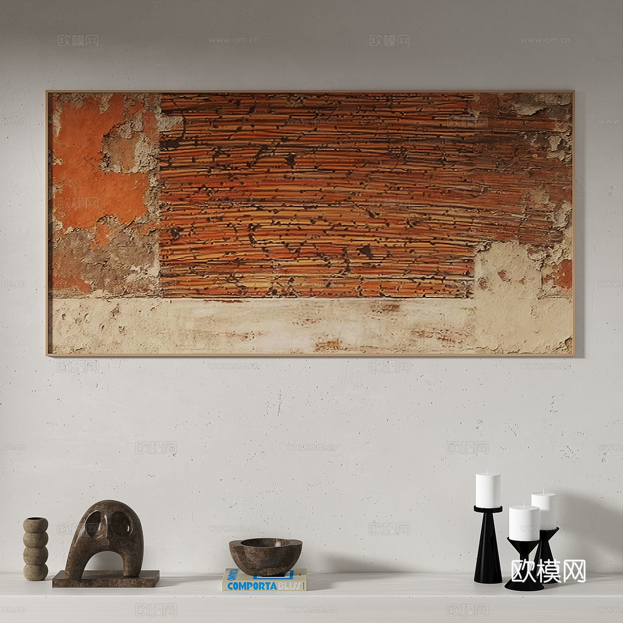 现代，抽象，侘寂，简约，复古，中古，挂画3d模型