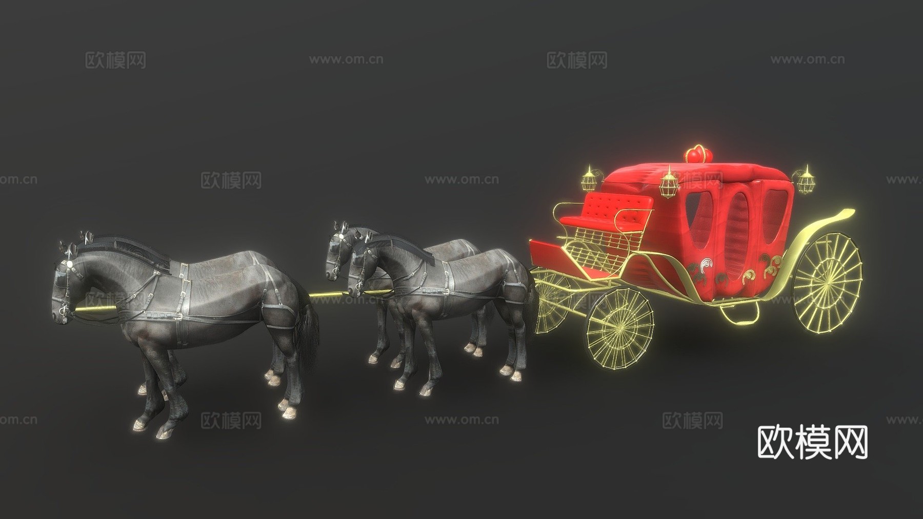 四马 马车 低多边形su模型