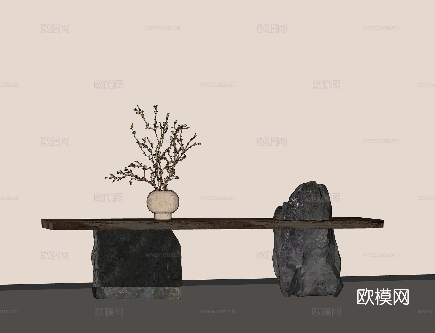 中式茶桌 中古风茶桌 实木茶桌 茶具组合su模型