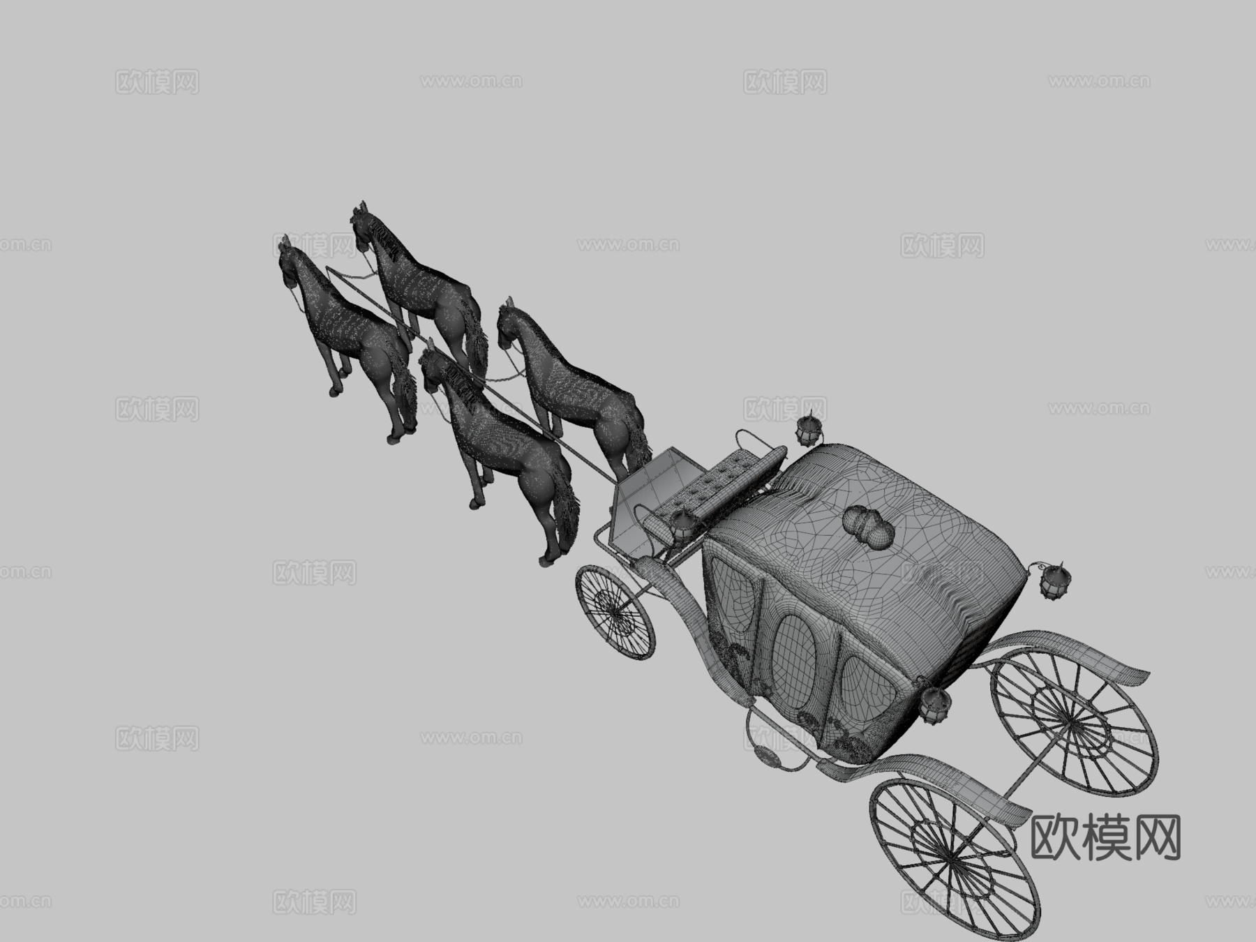 四马 马车 低多边形su模型