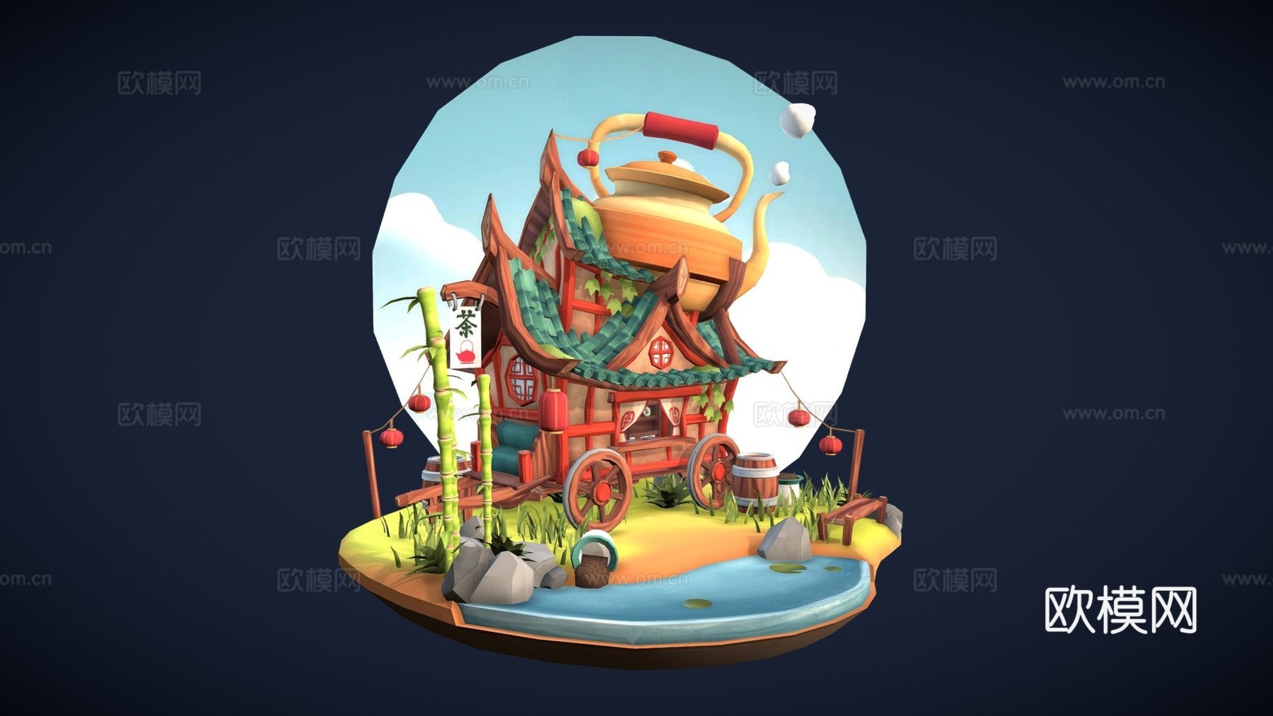 中国旅行茶铺su模型