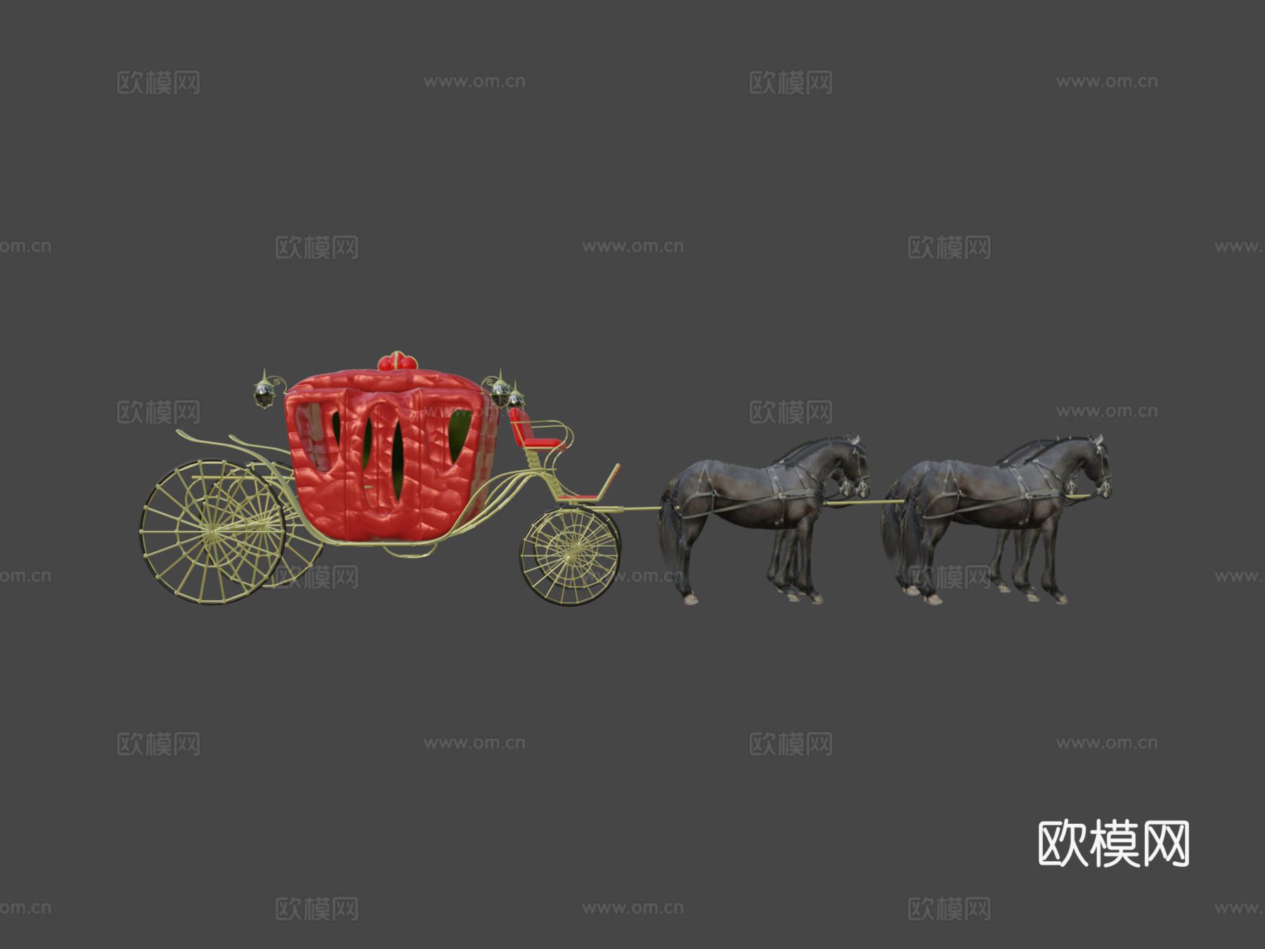 四马 马车 低多边形su模型