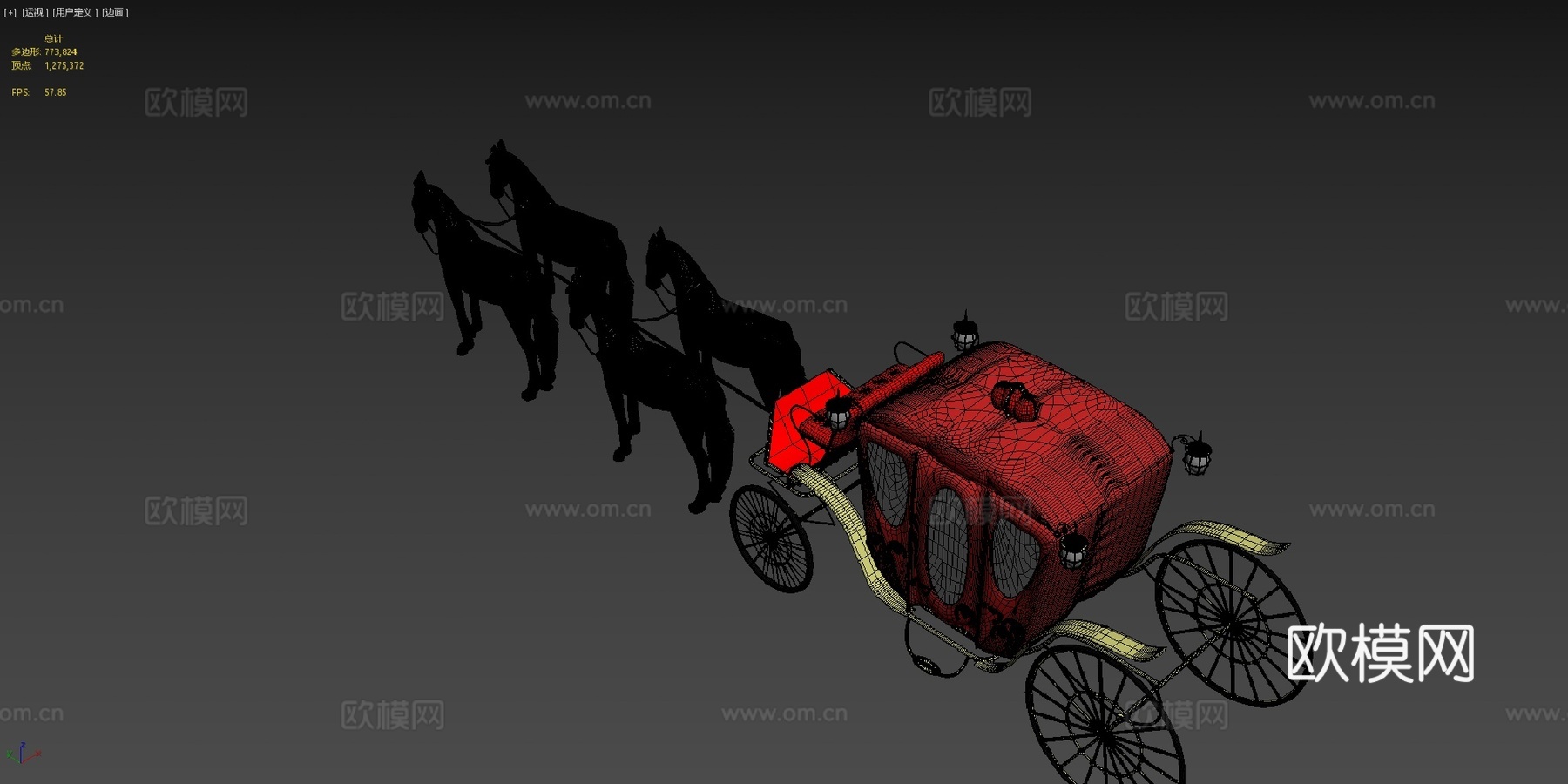 四马 马车 低多边形su模型