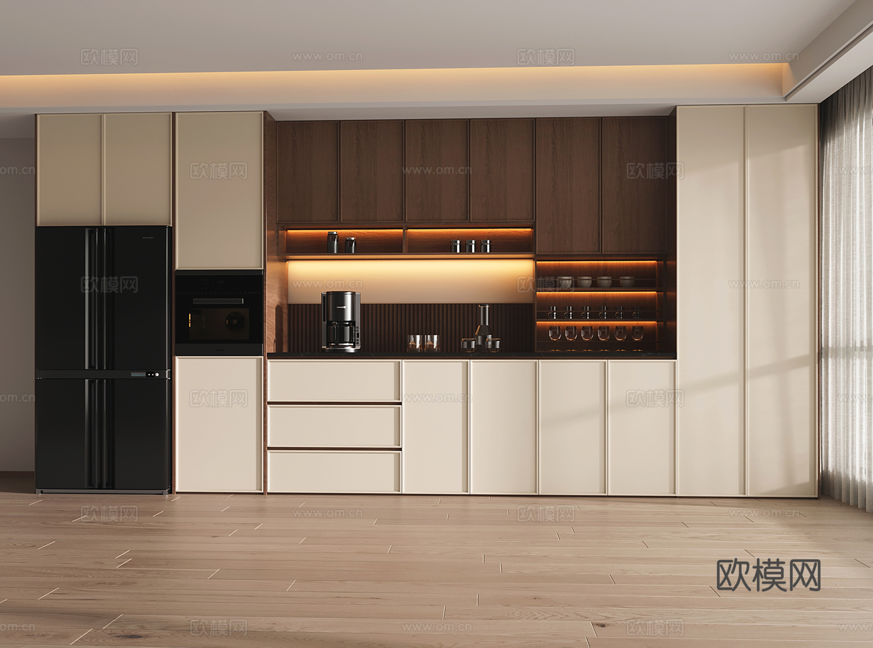 中古风酒柜 餐边柜 半开放柜su模型