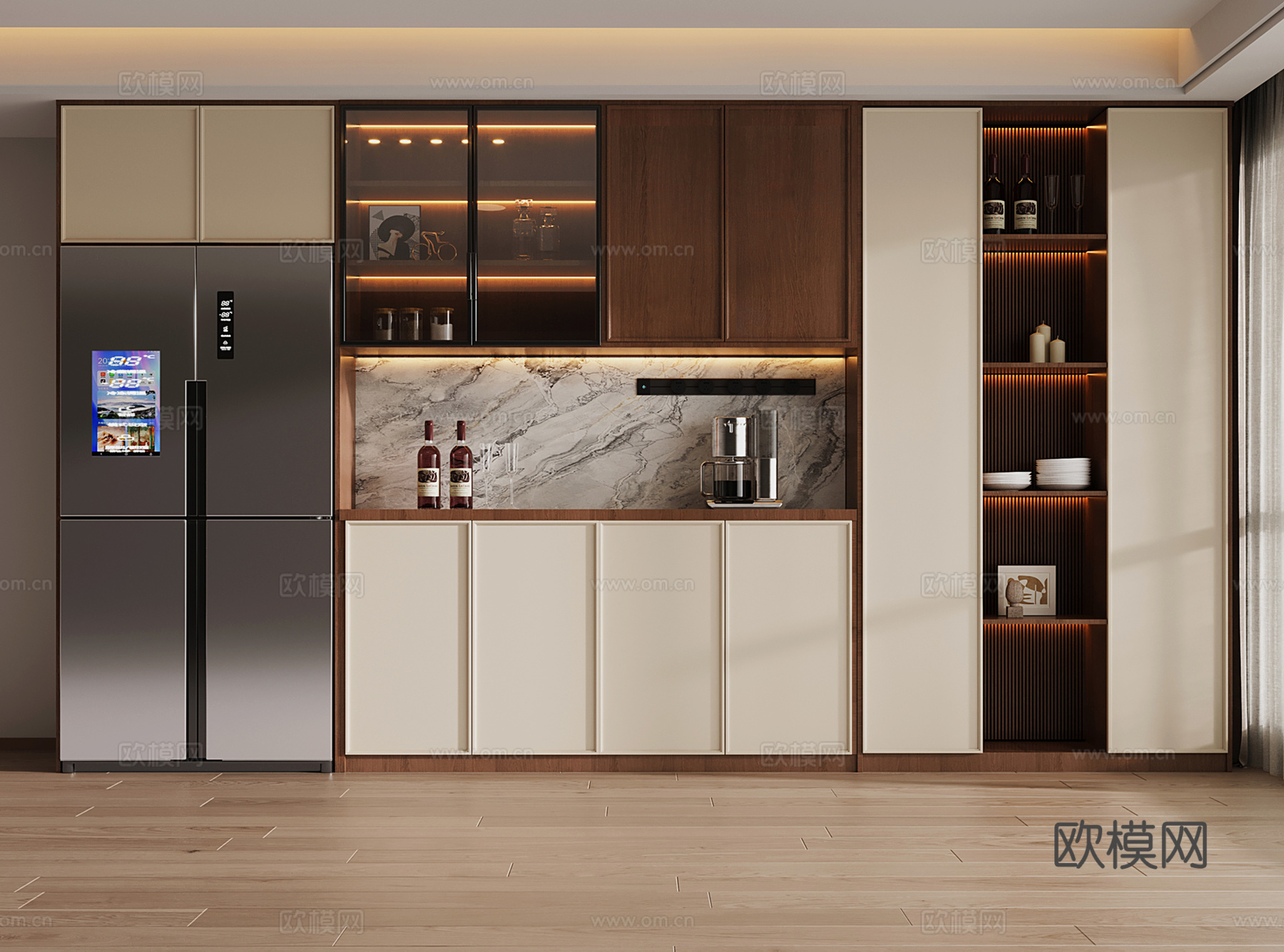 中古风酒柜 餐边柜 玻璃酒柜 半开放柜su模型