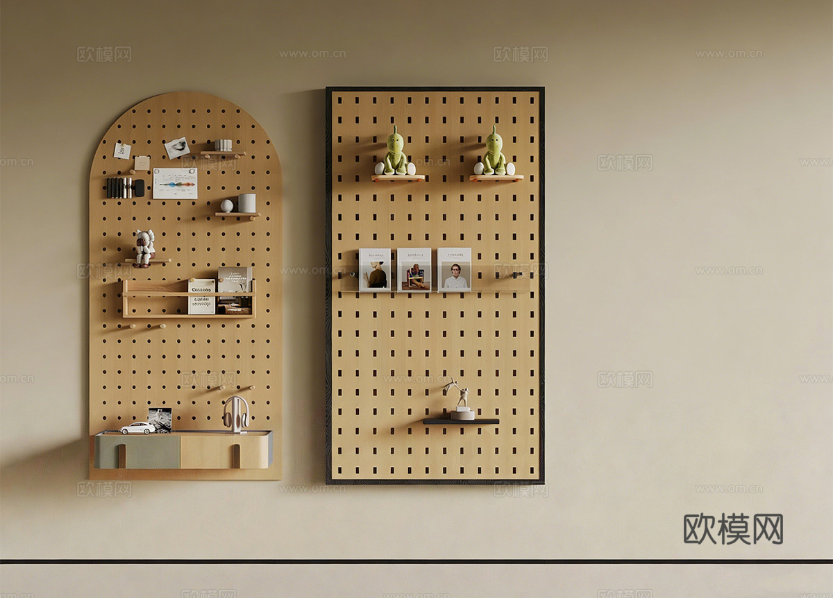 现代置物架 现代洞洞板 置物架 墙饰su模型