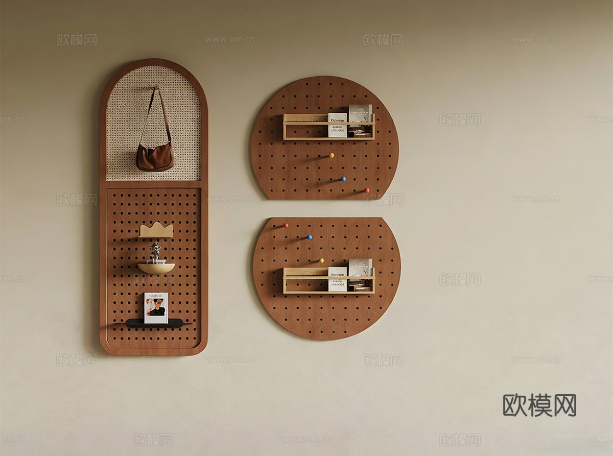中古置物架 中古风挂衣板 洞洞板 置物架 饰品摆件su模型