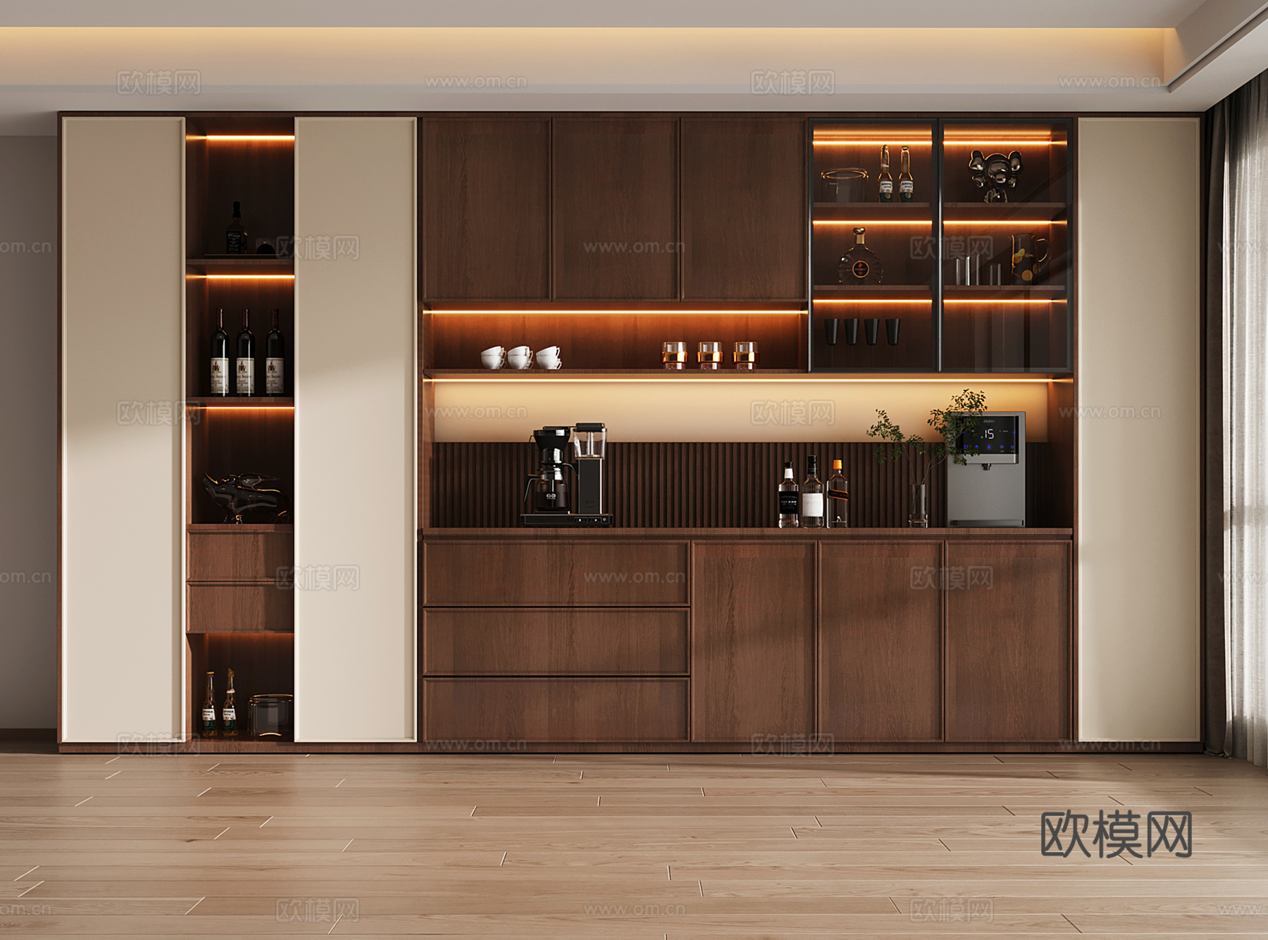 中古风酒柜 餐边柜 半开放柜su模型