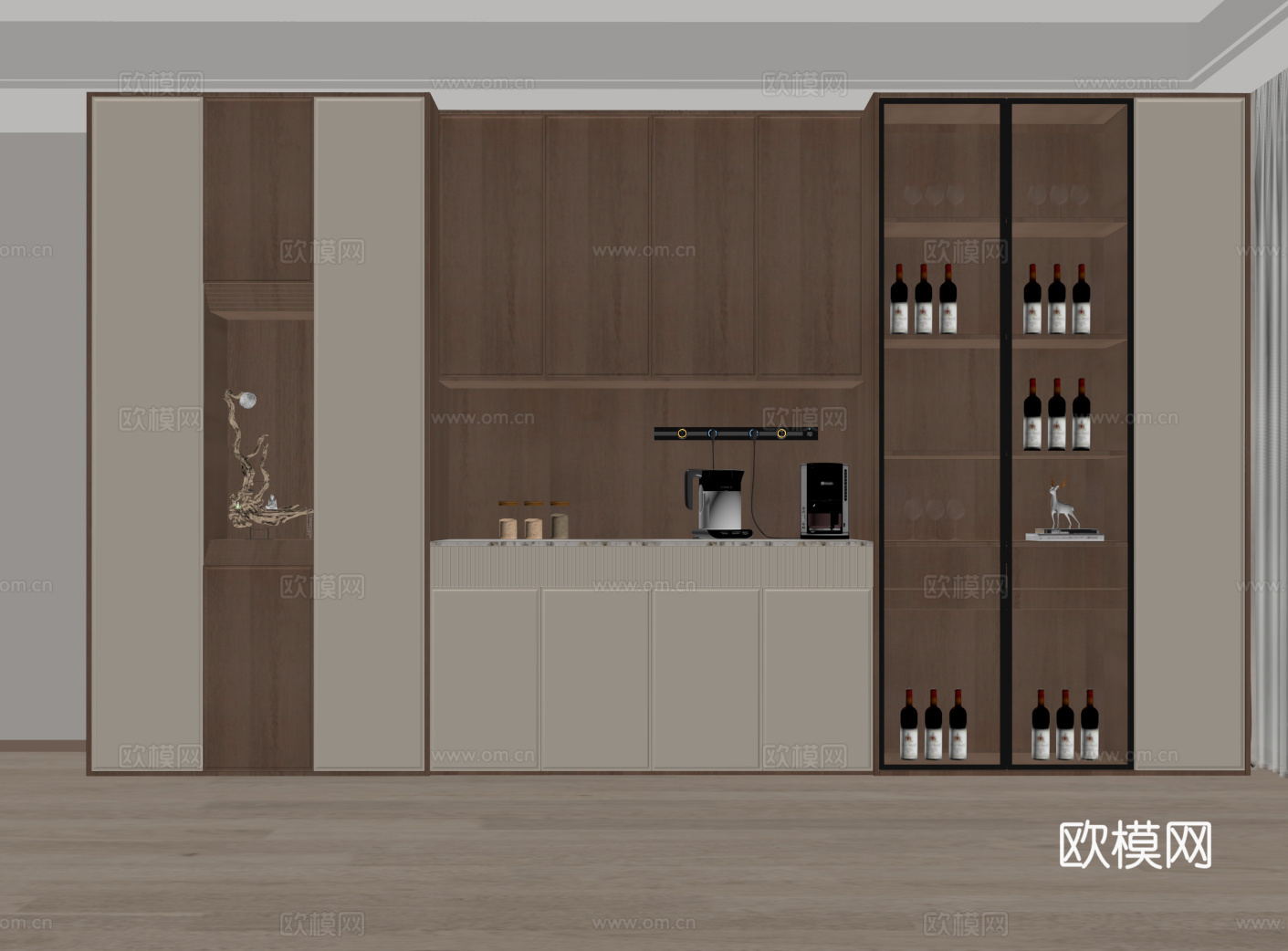 中古风酒柜 餐边柜 半开放柜su模型