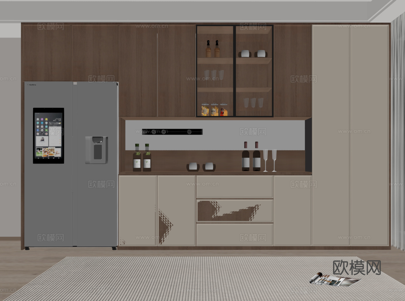 中古风酒柜 餐边柜 半开放柜su模型
