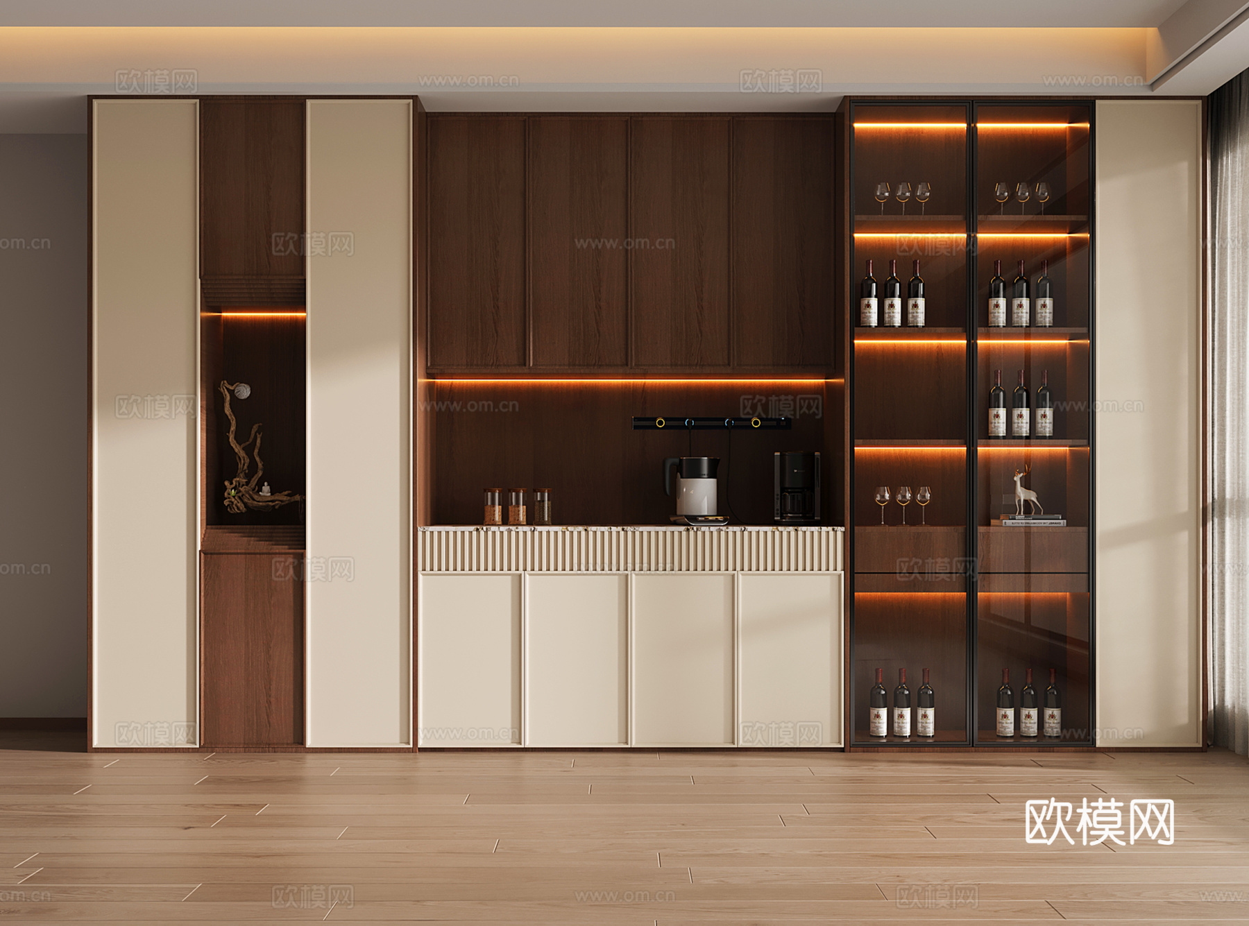 中古风酒柜 餐边柜 半开放柜su模型