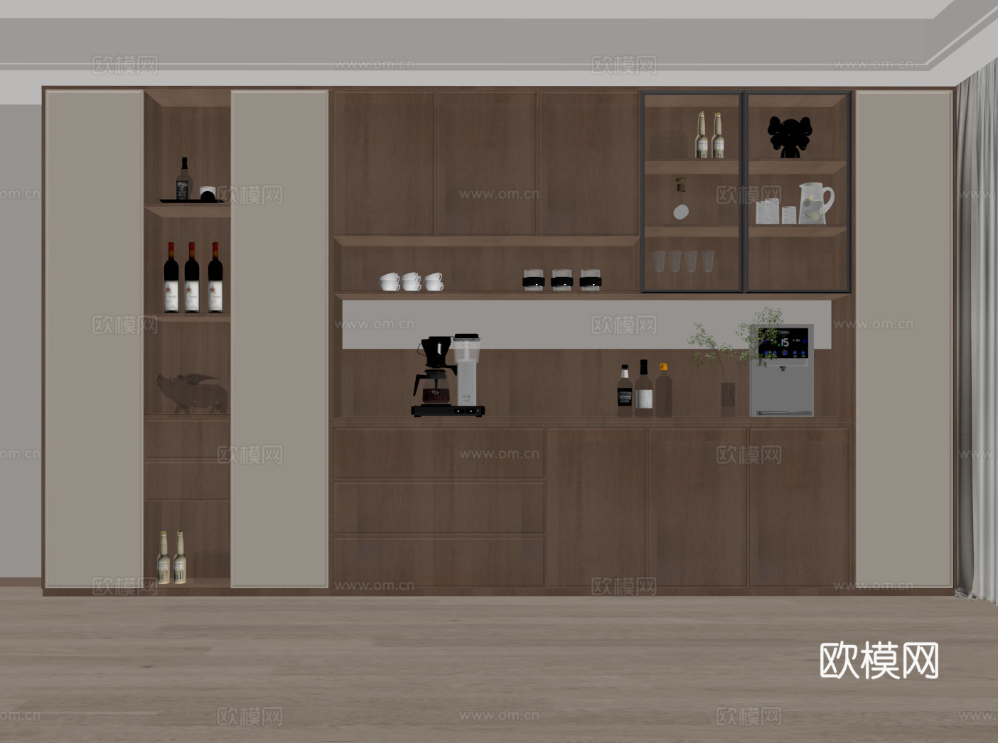 中古风酒柜 餐边柜 半开放柜su模型